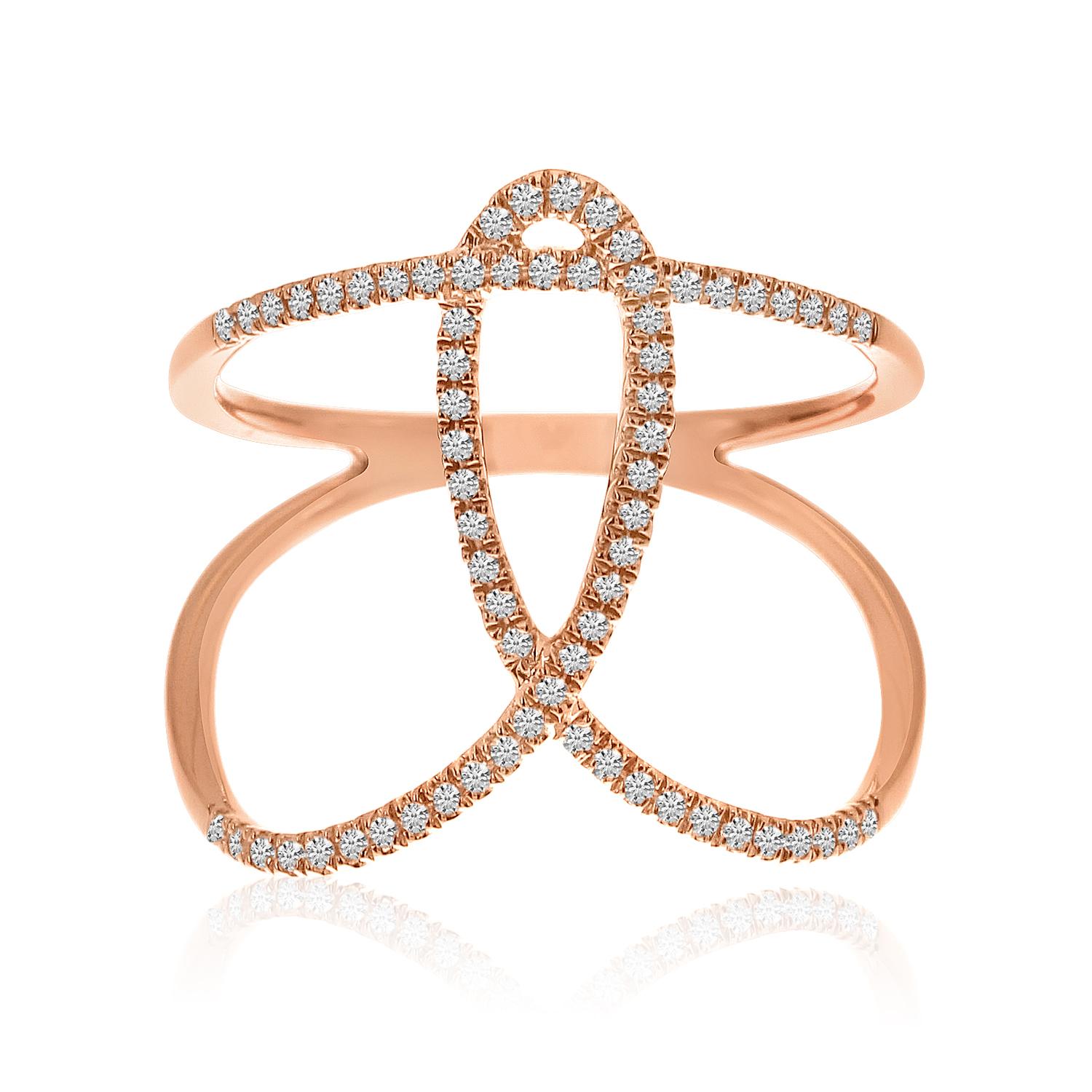 14K Rose Gold Knot Bypass Diamond Fashion Ring