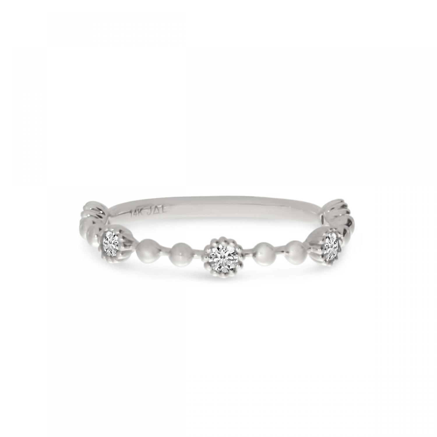 14K White Gold Diamond Beaded Stackable Ring