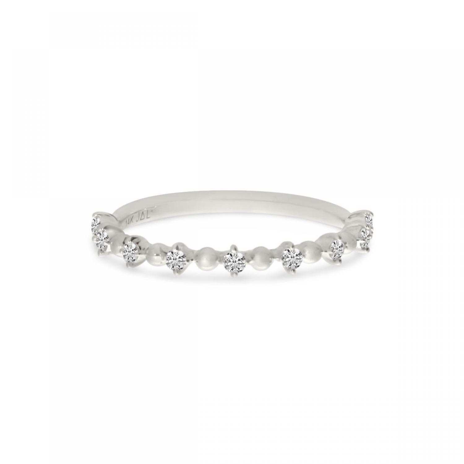 14K White Gold Diamond Beaded Stackable Ring