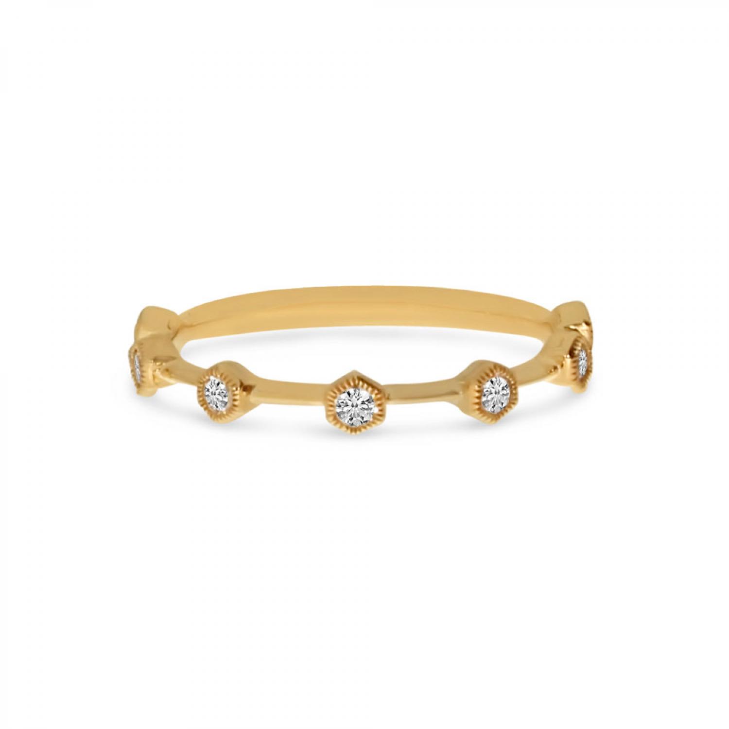 14K Rose Gold Diamond Hexagon Stackable Ring