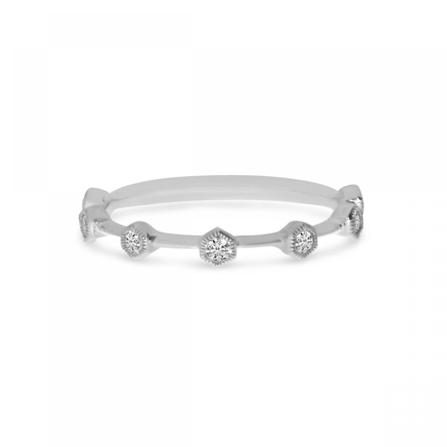 14K White Gold Diamond Hexagon Stackable Ring