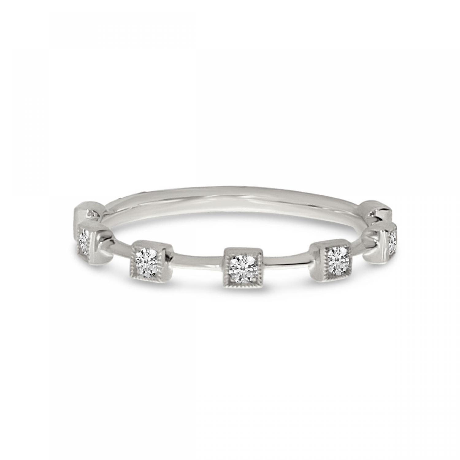 14K White Gold Diamond Square Stackable Ring