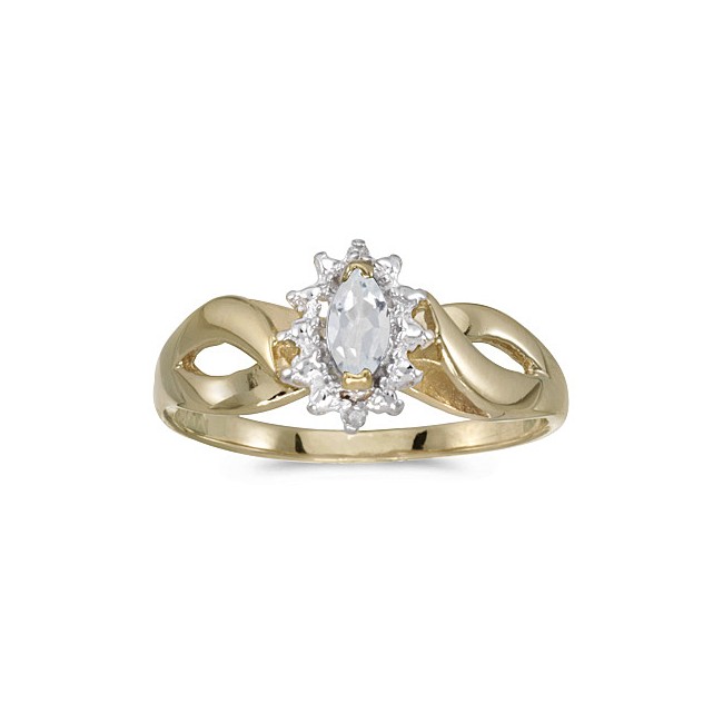 10k Yellow Gold Marquise White Topaz And Diamond Ring