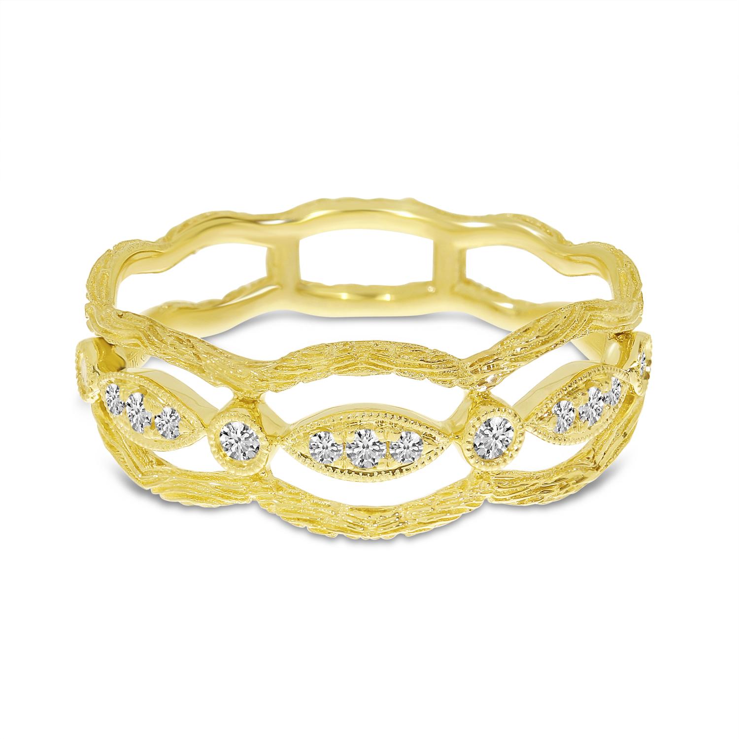 14K Yellow Gold Brushed Diamond Band