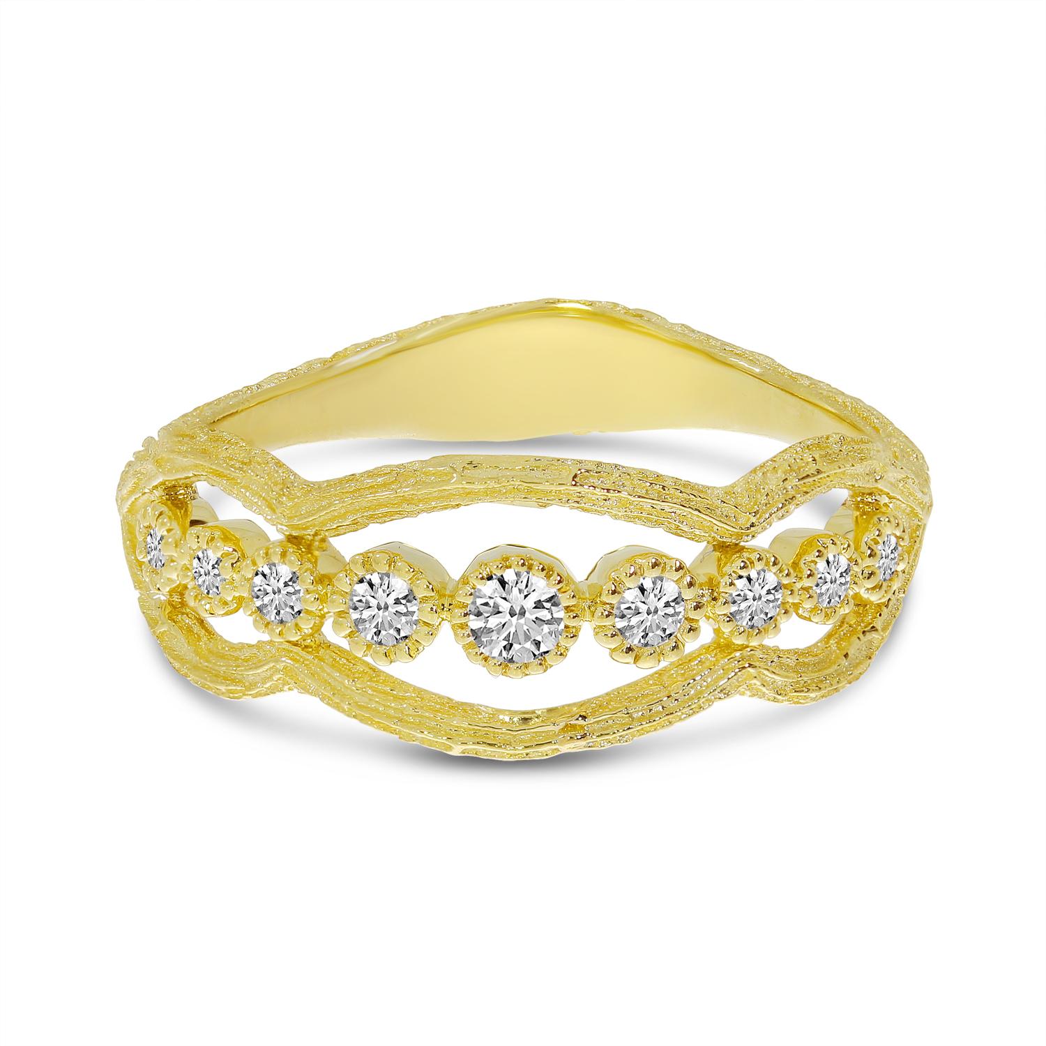 14K Yellow Gold Diamond Bezel Brushed Band