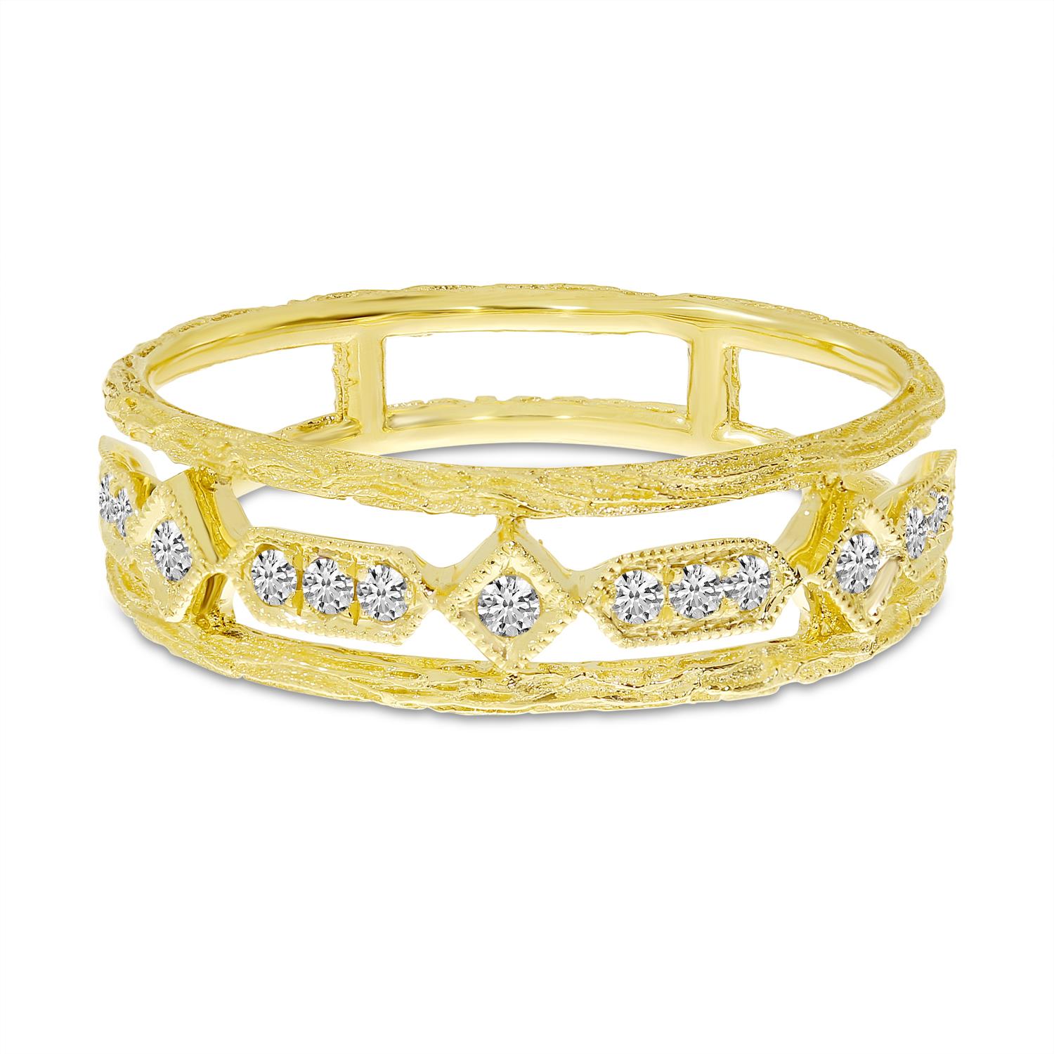 14K Yellow Gold Diamond Brushed Band