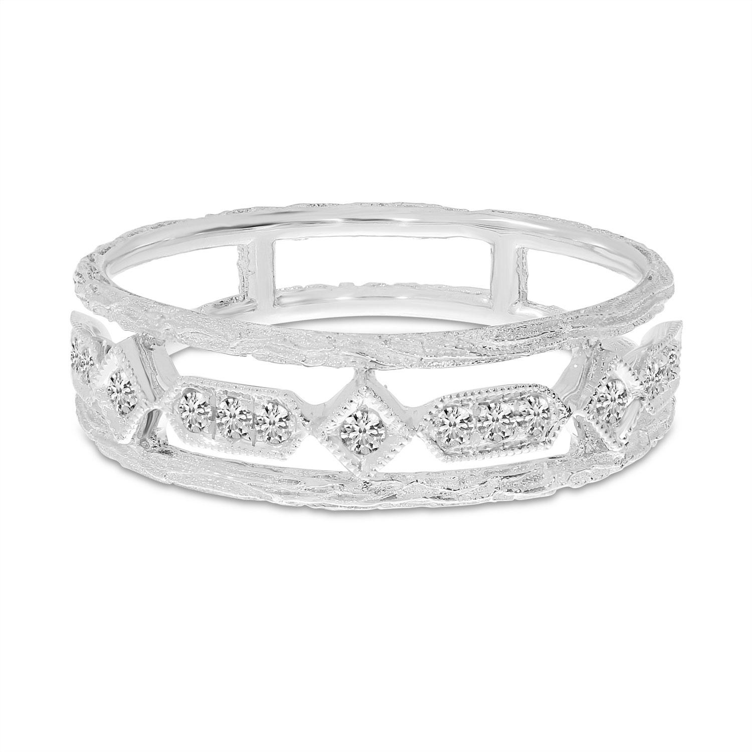 14K White Gold Diamond Brushed Band