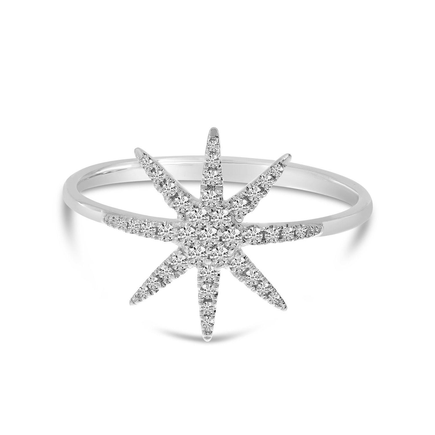 14K White Gold Diamond Starburst Ring