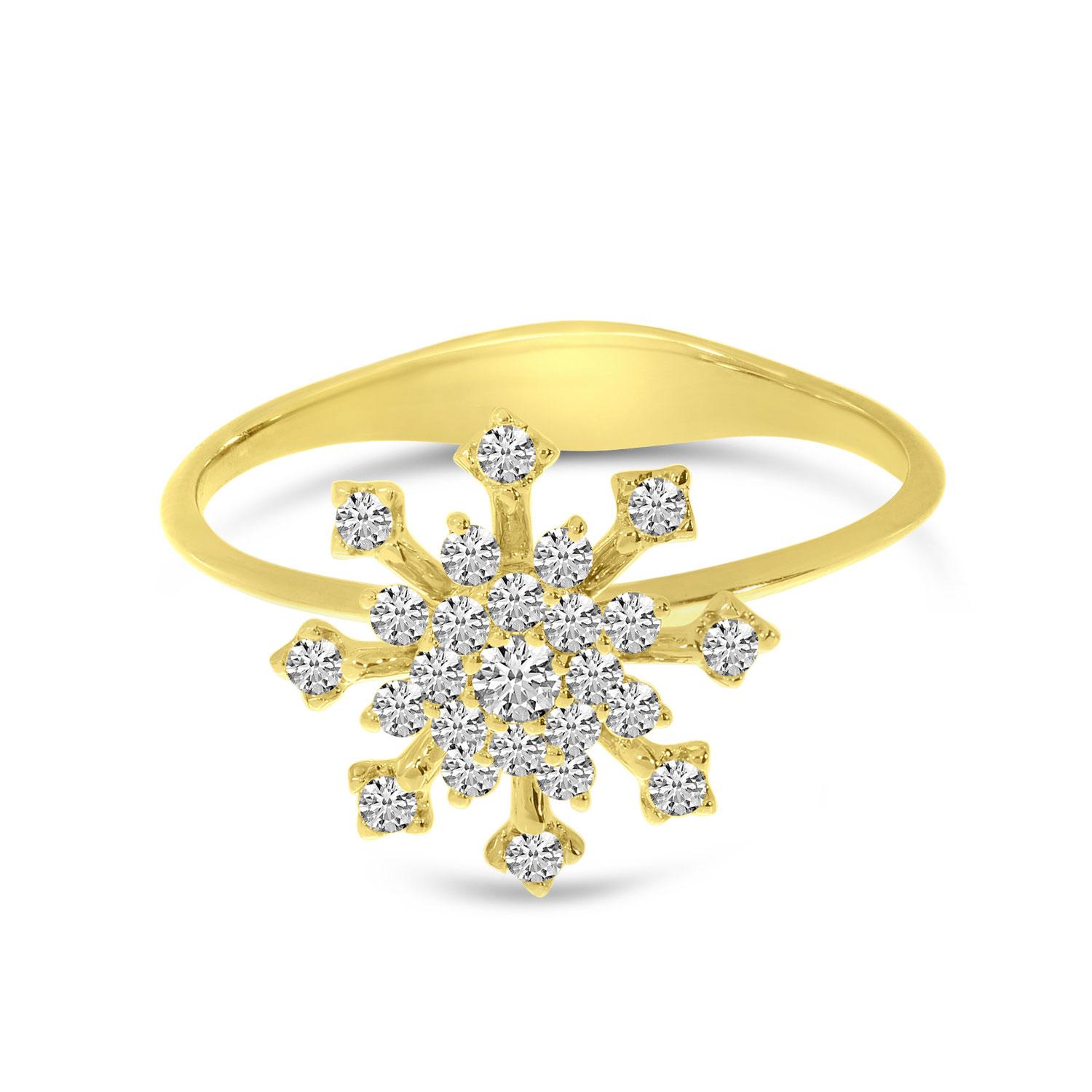 14K Yellow Gold Diamond Snowflake Ring