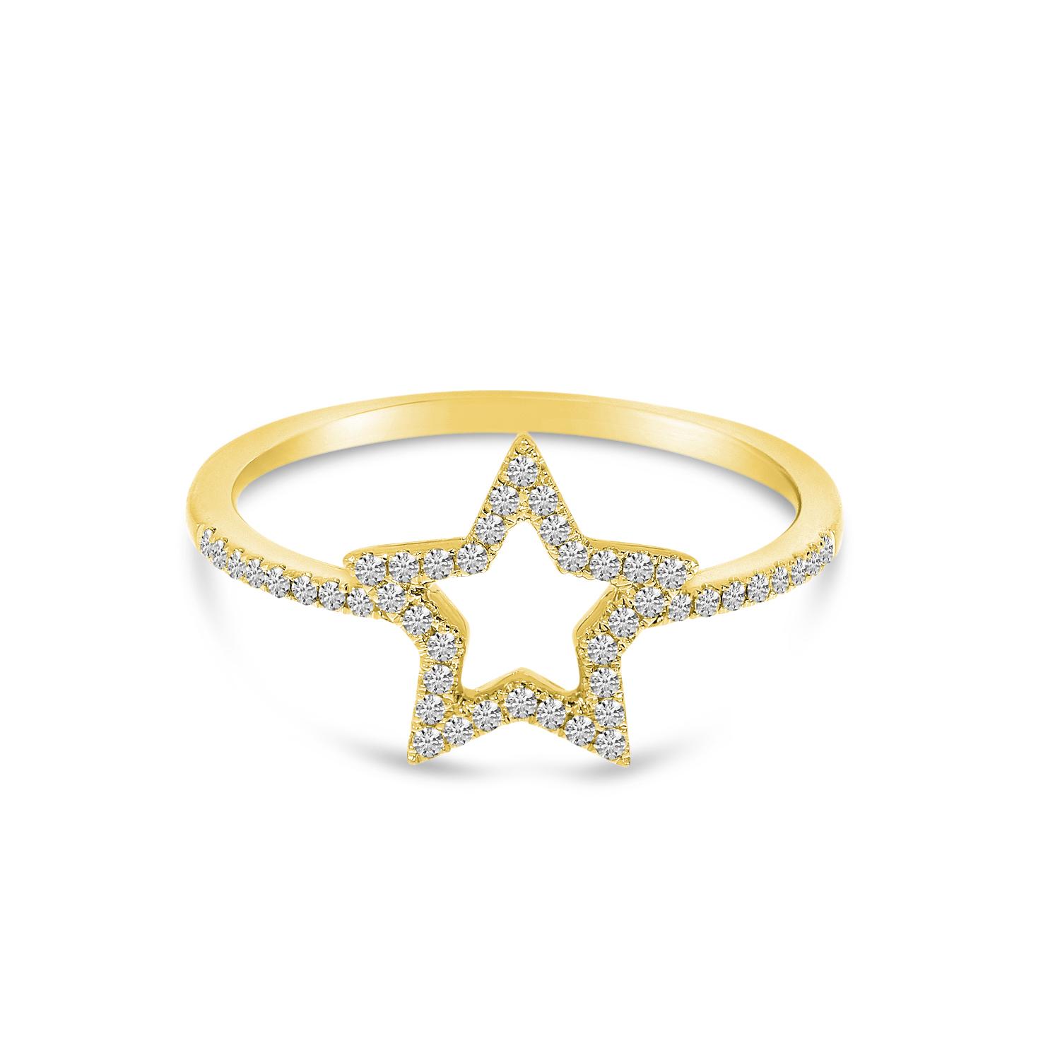 14K Yellow Gold Diamond Open Star Ring