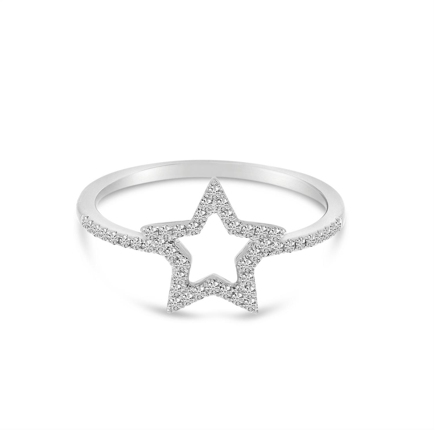 14K White Gold Diamond Open Star Ring