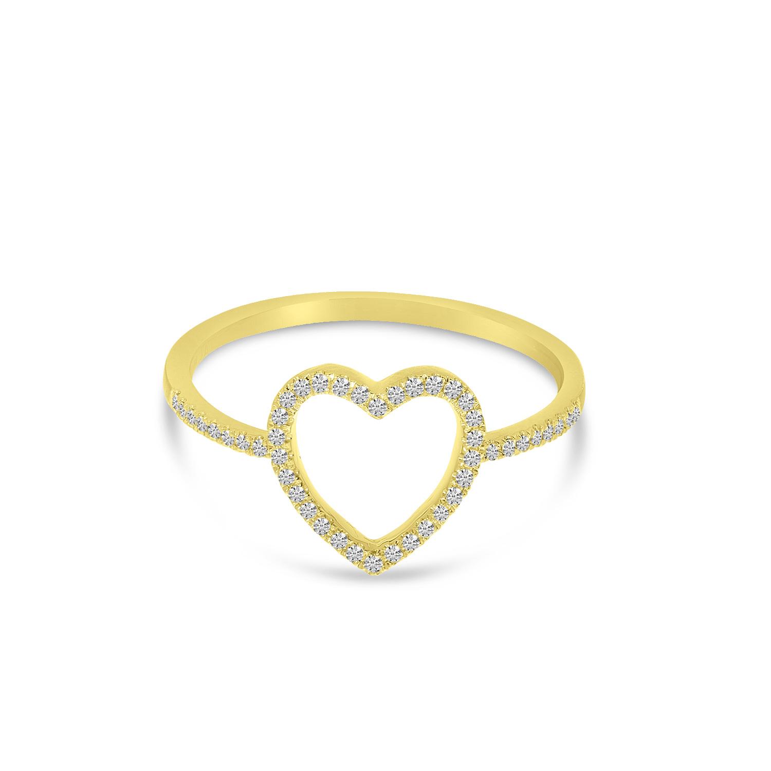 14K Yellow Gold Diamond Open Heart Ring