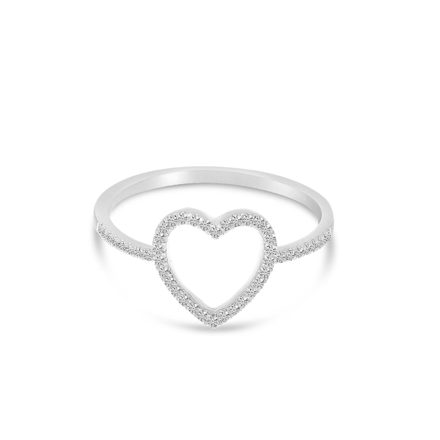 14K White Gold Diamond Open Heart Ring