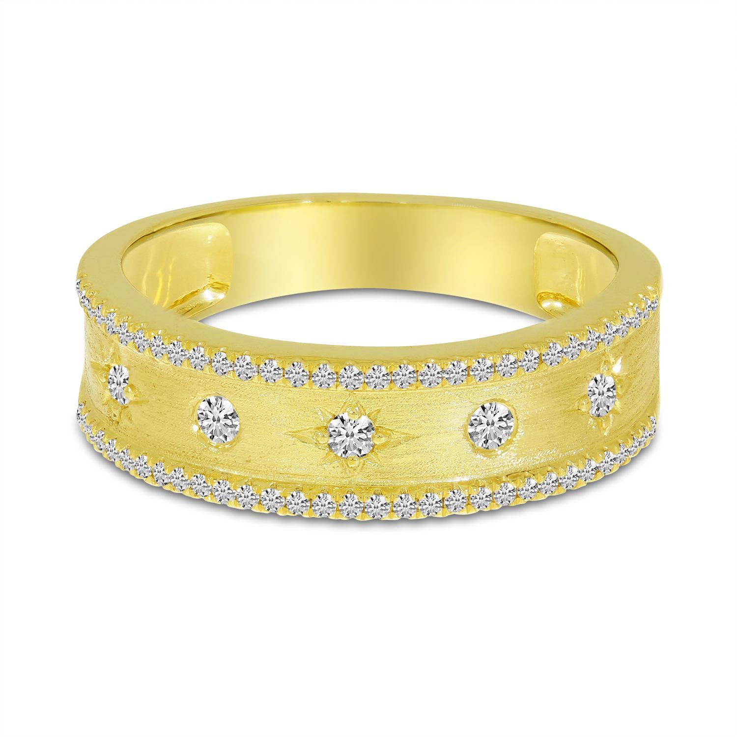 14K Yellow Gold Diamond Celestial Brushed Gold Band