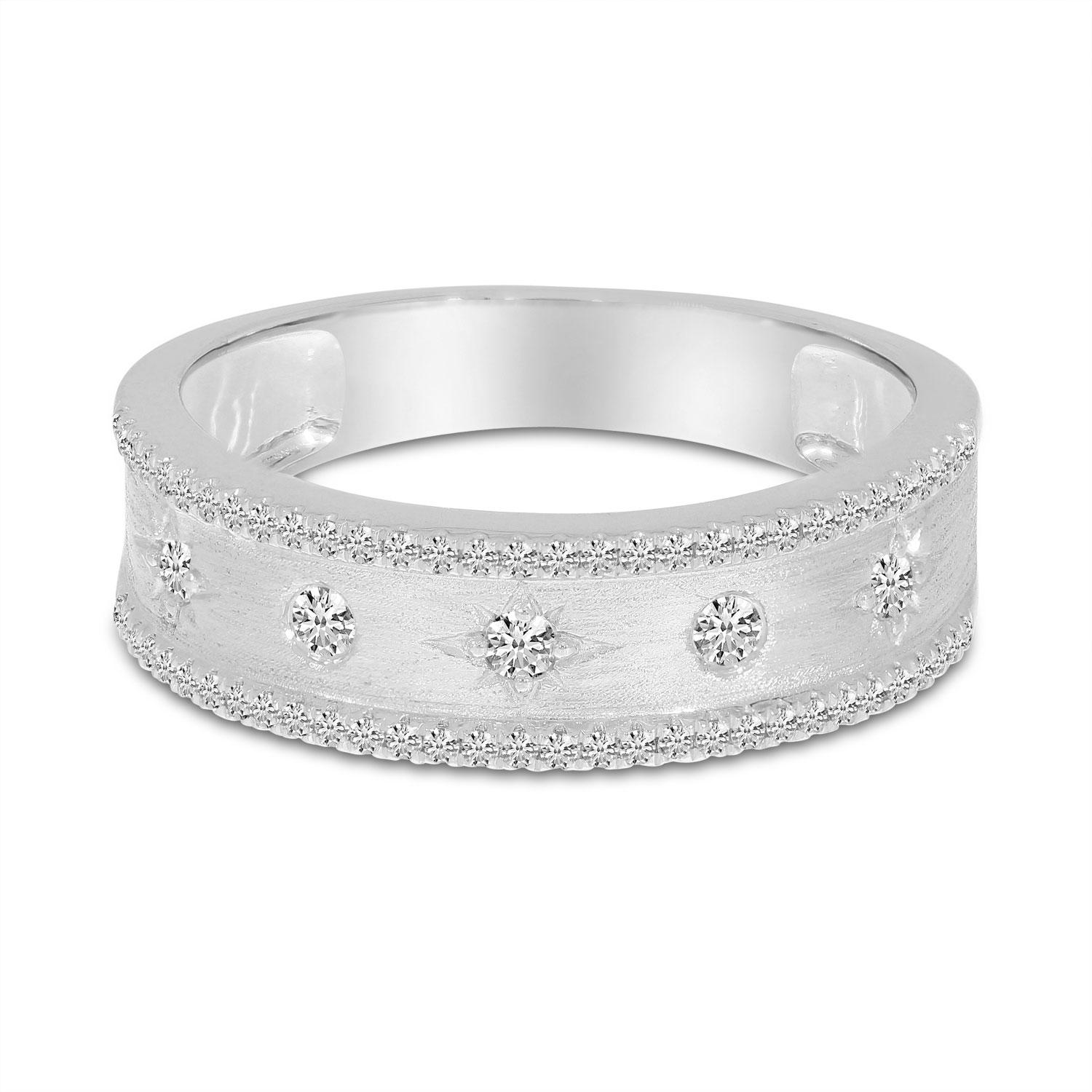 14K White Gold Diamond Celestial Brushed Gold Band