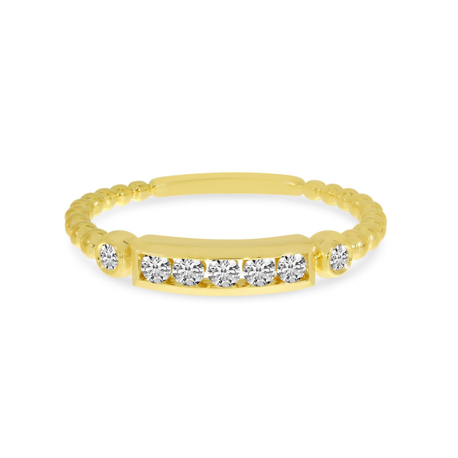 14K Yellow Gold Beaded Diamond Row Ring