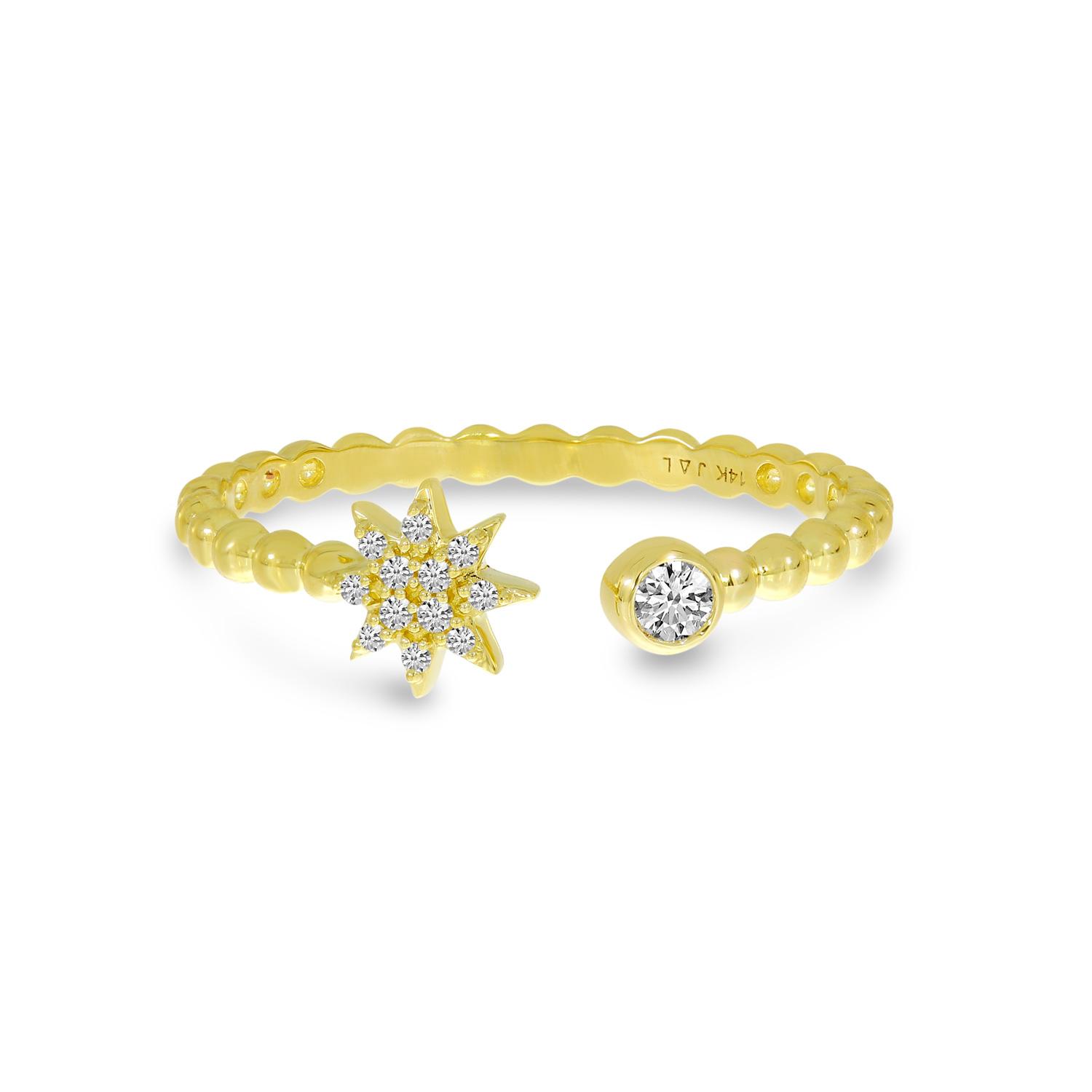 14K Yellow Gold Diamond Starburst Beaded Ring