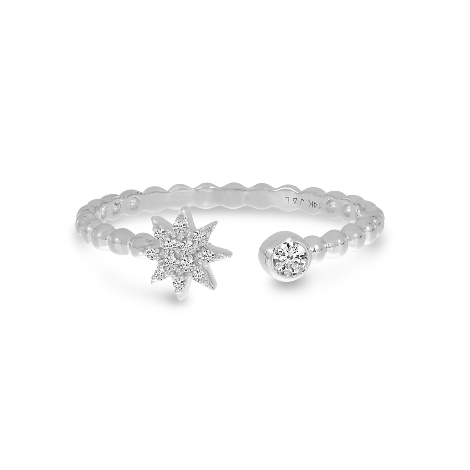 14K White Gold Diamond Starburst Beaded Ring