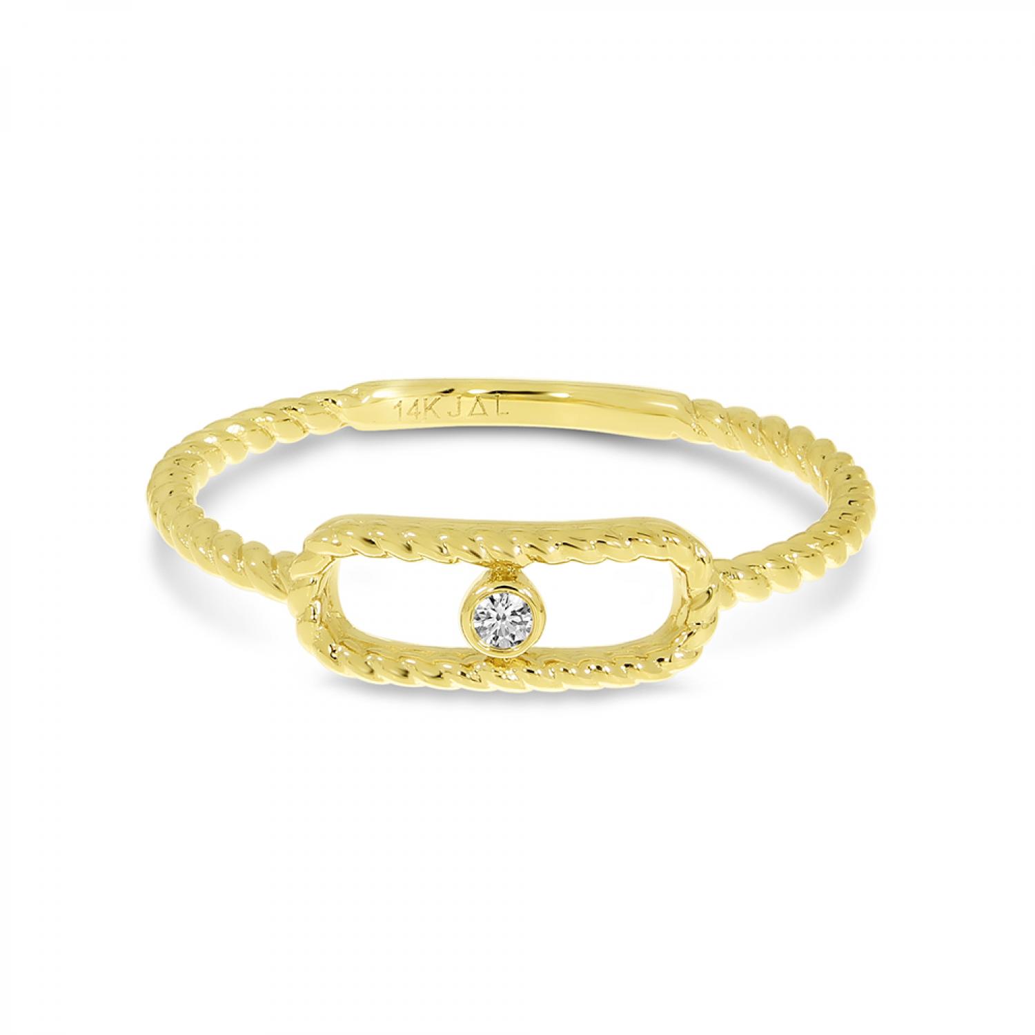 14K Yellow Gold Diamond Twist Paperclip Ring