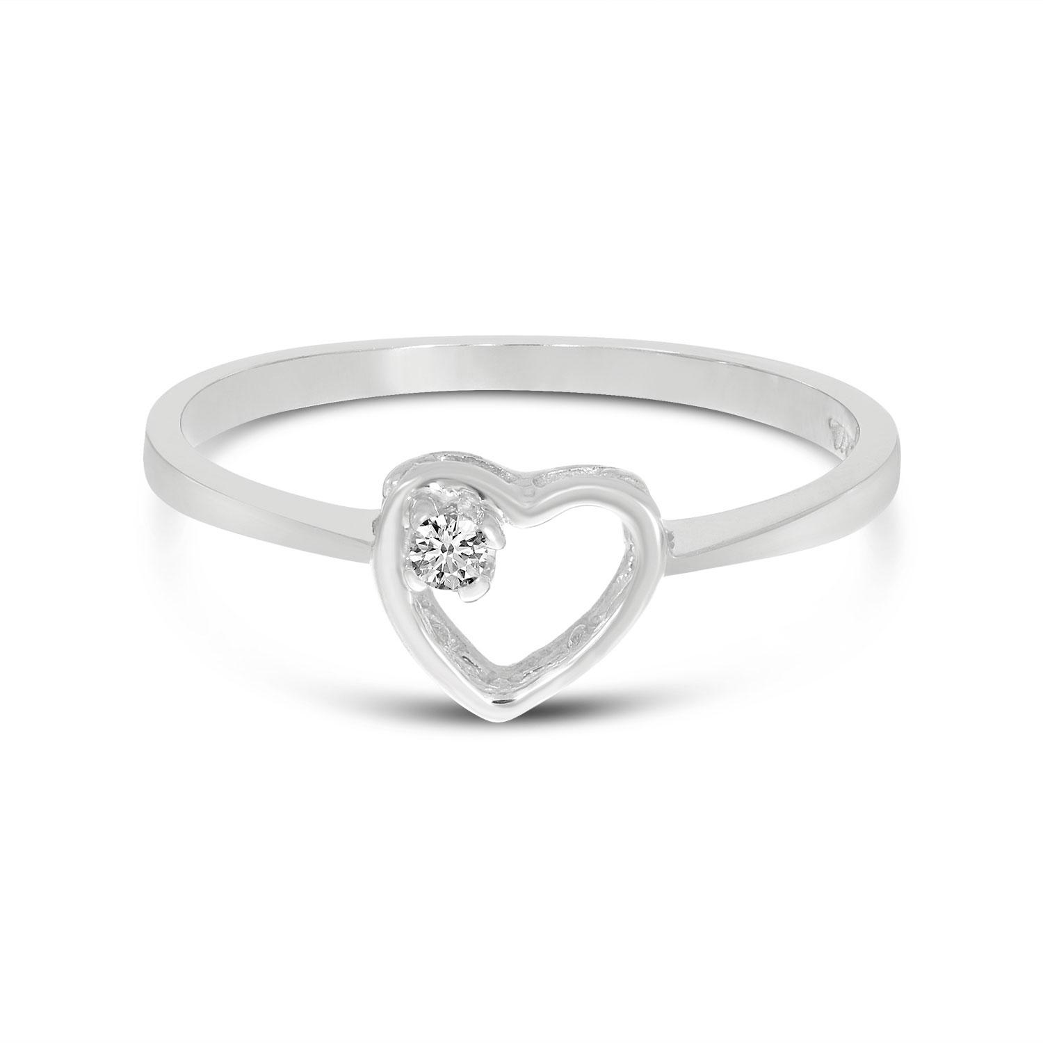 14K White Gold Petite Diamond Heart Ring