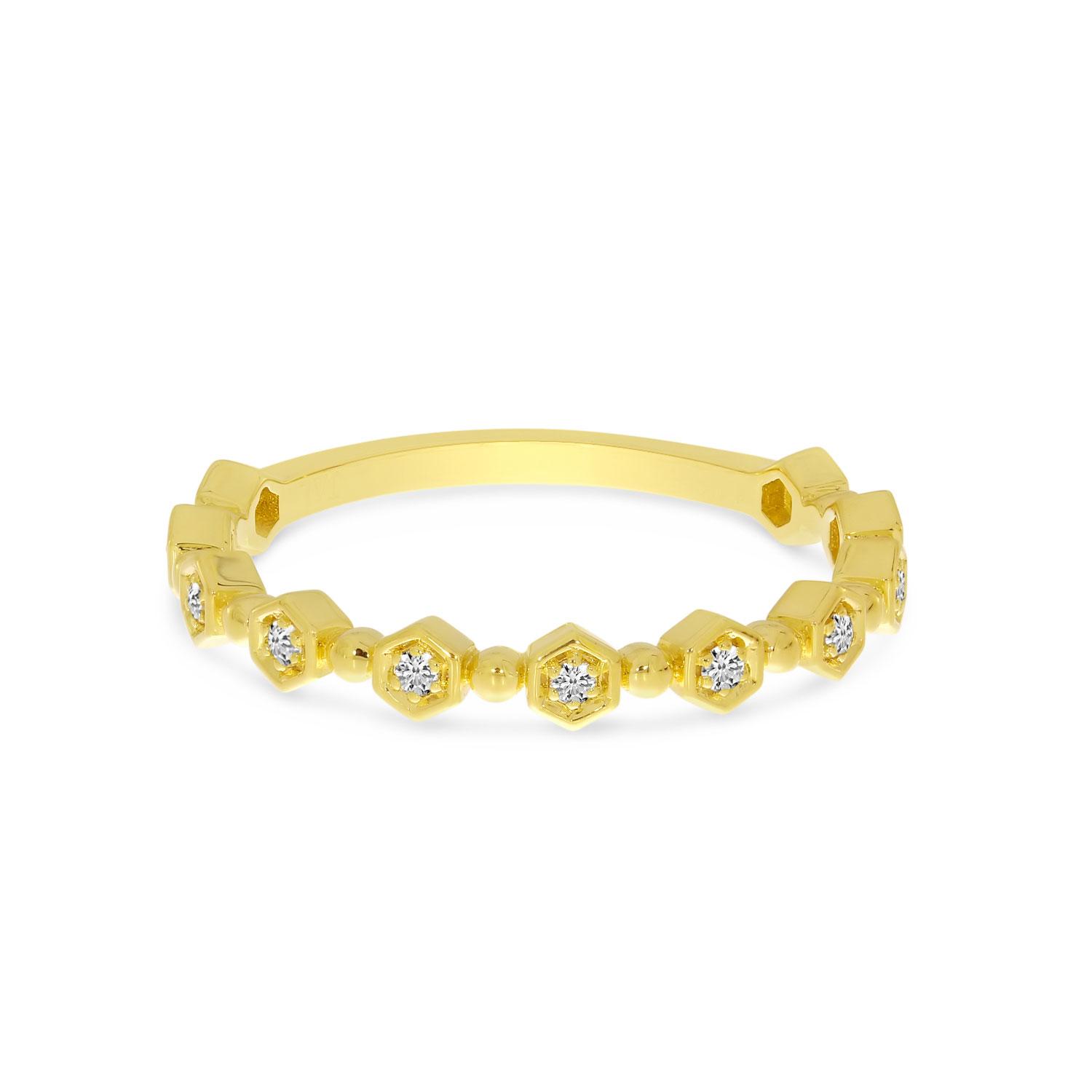 14K Yellow Gold Diamond Hexagon Stackable Ring