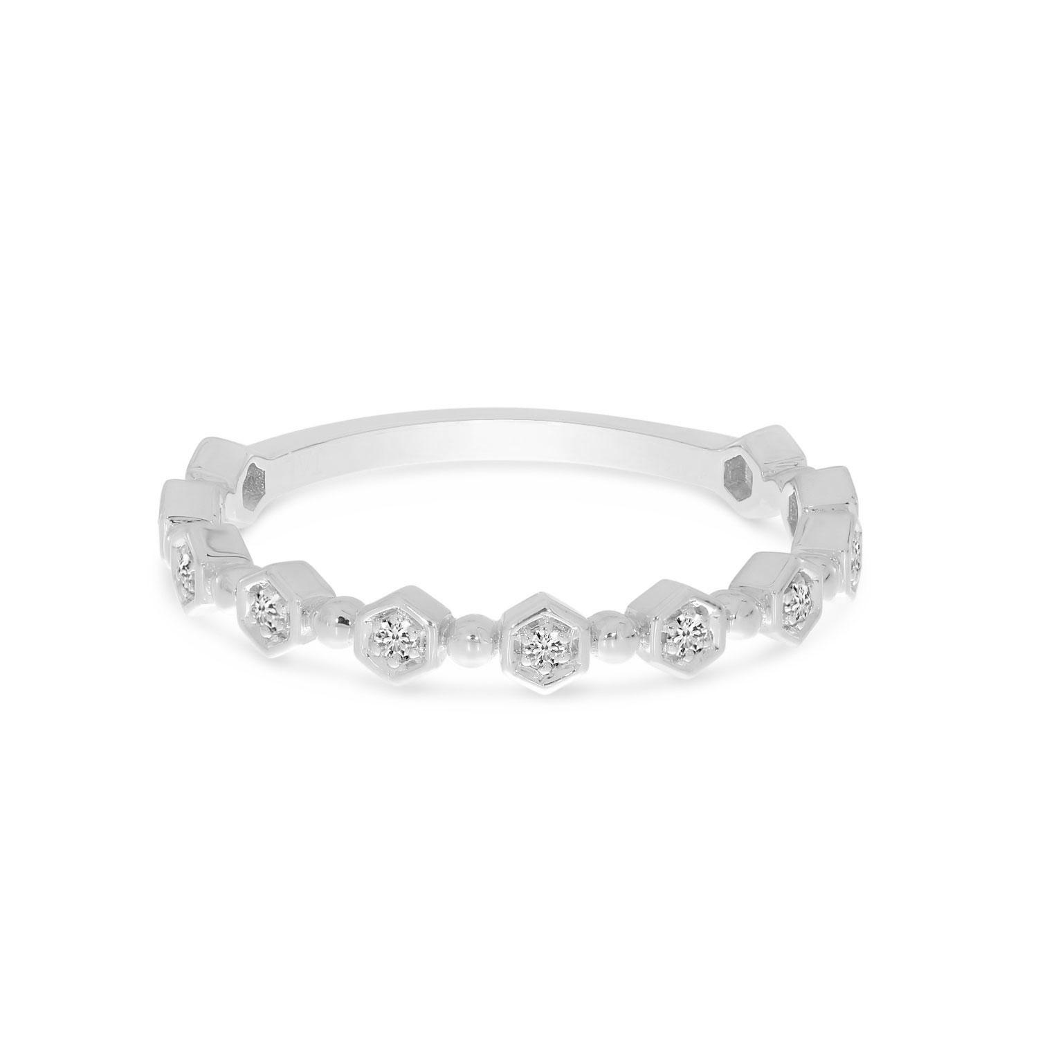 14K White Gold Diamond Hexagon Stackable Ring