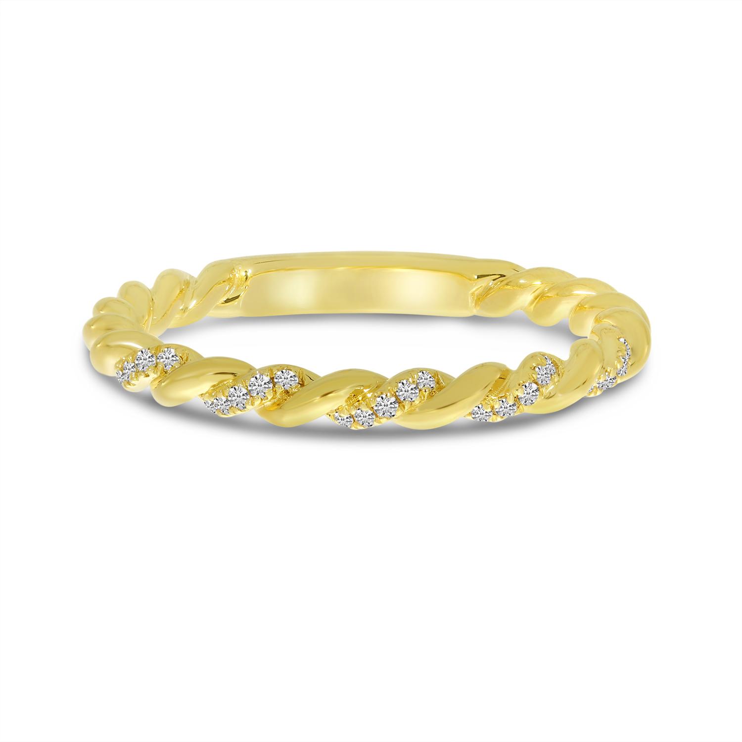 14K Yellow Gold Diamond Twist Stackable Ring