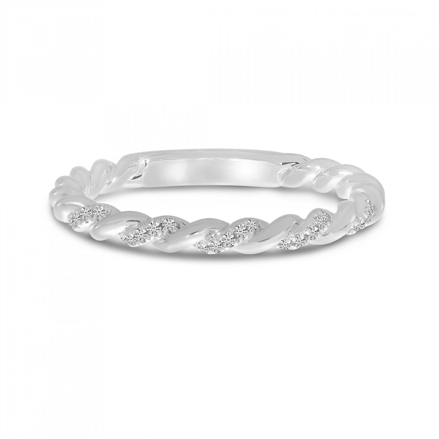 14K White Gold Diamond Twist Stackable Ring