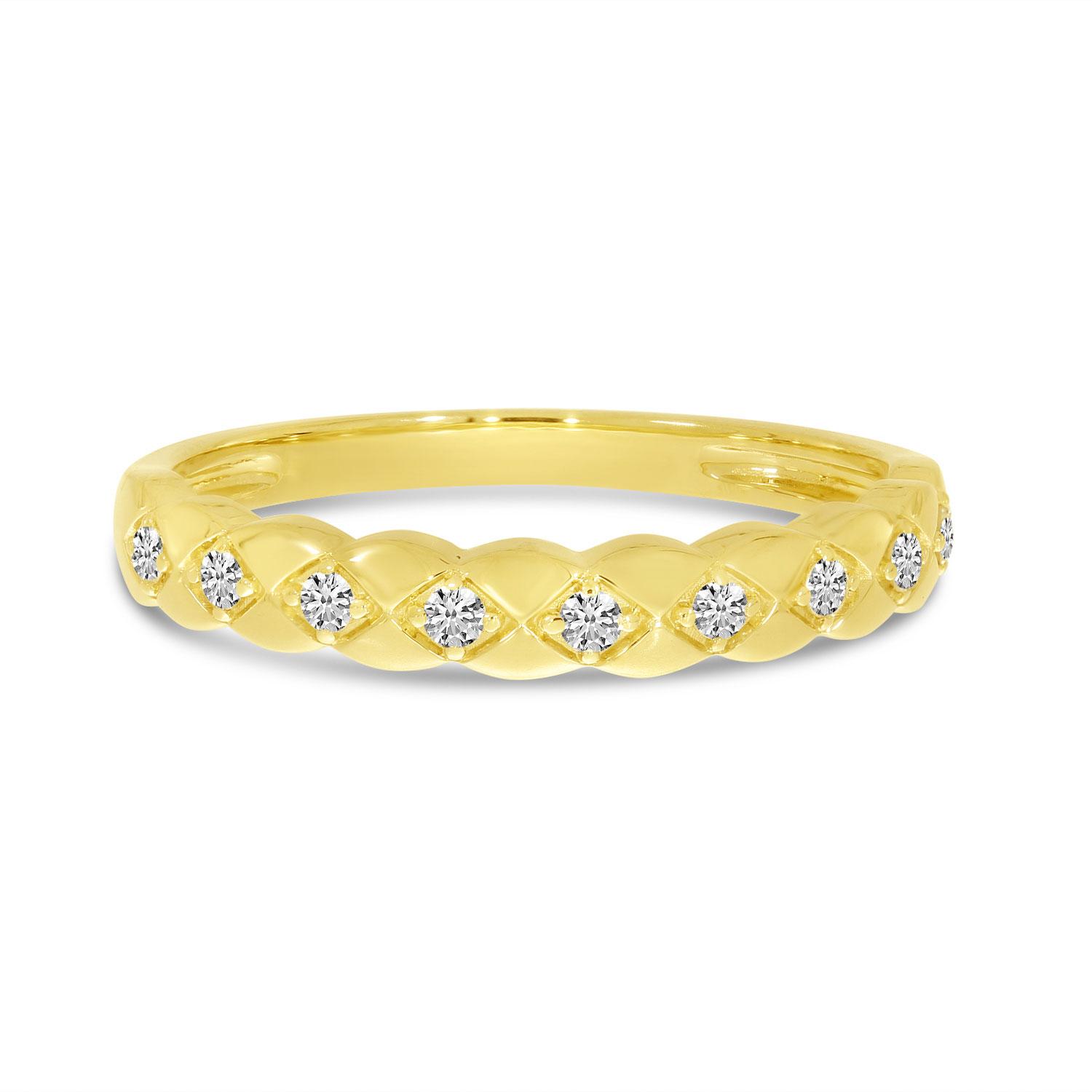 14K Yellow Gold Diamond Chevron Stackable Ring