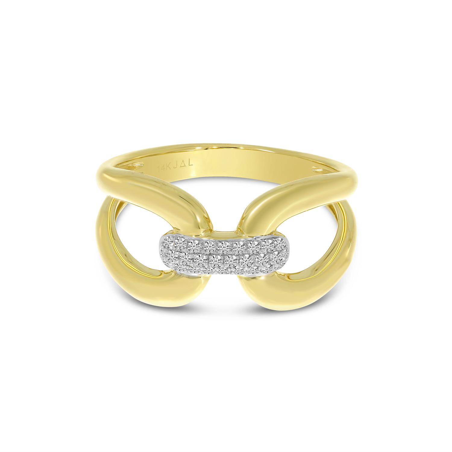 14K Yellow Gold Large Diamond Link Ring