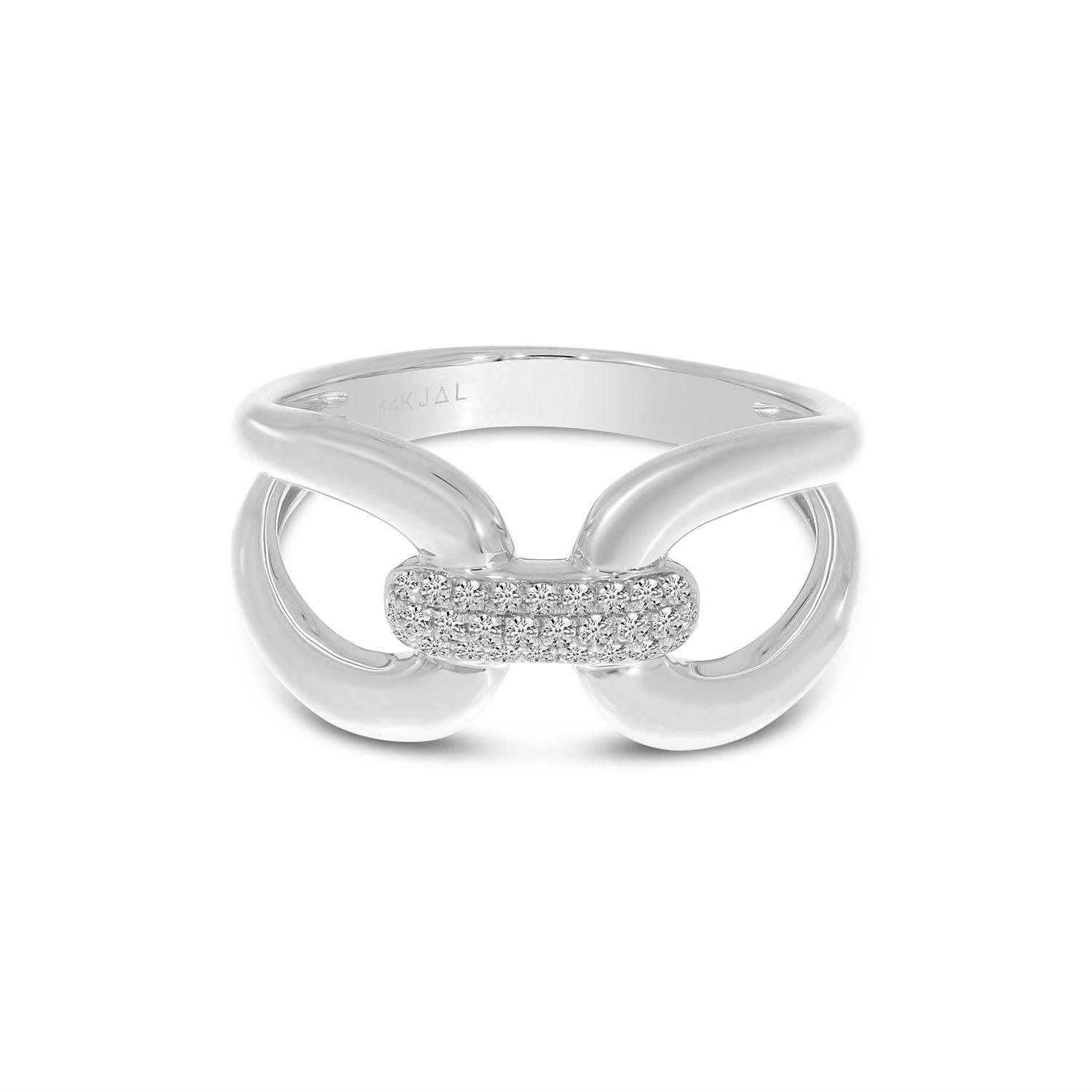 14K White Gold Large Diamond Link Ring