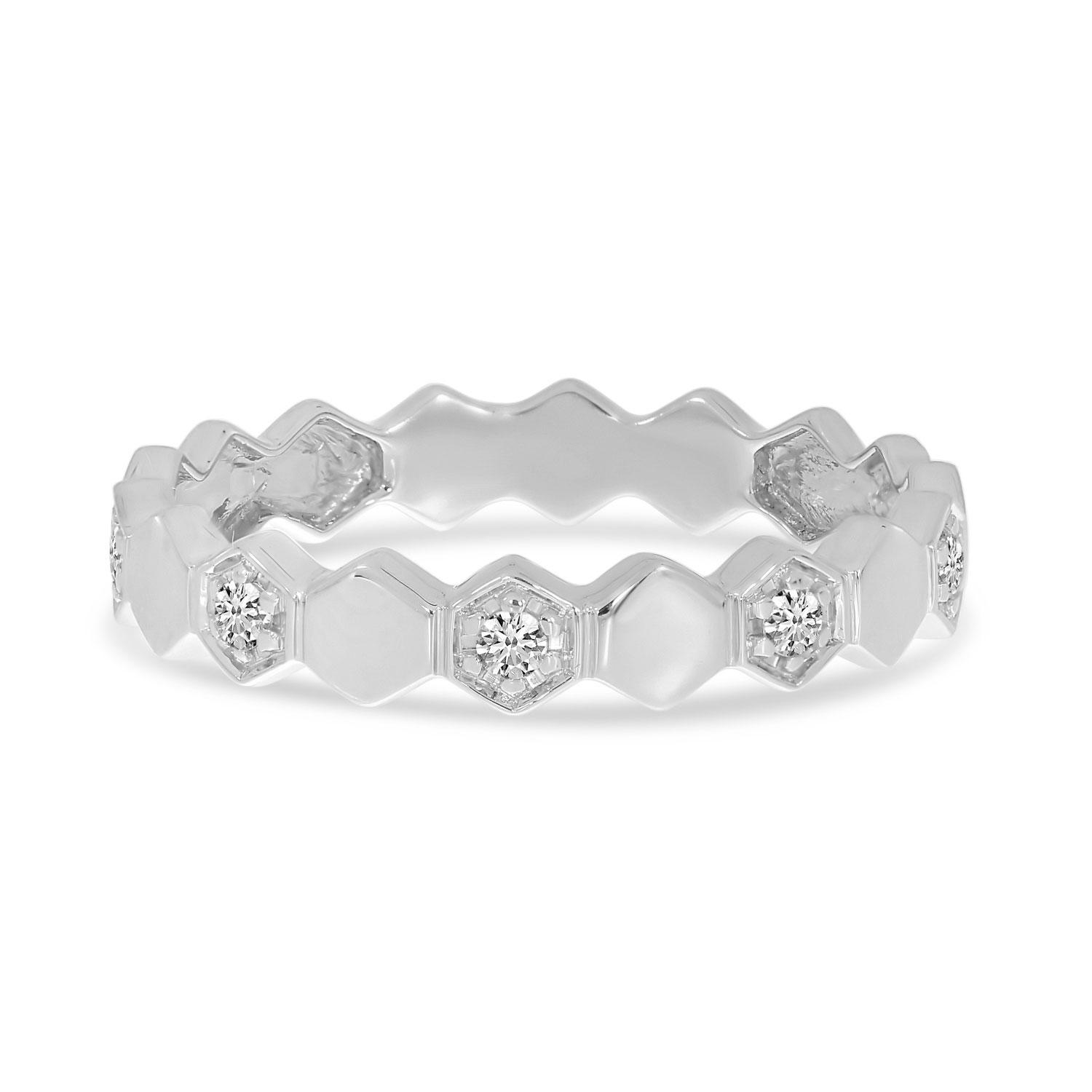 14K White Gold Diamond Hexagon Band