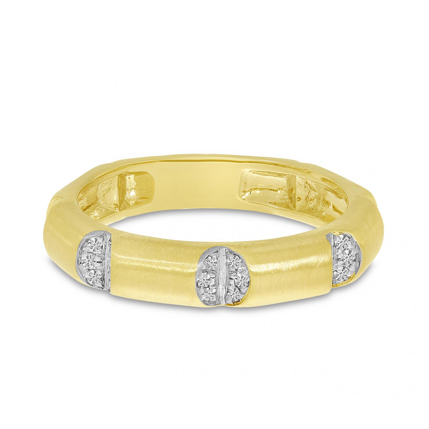 14K Yellow Gold Diamond & Brushed Gold Wide Band