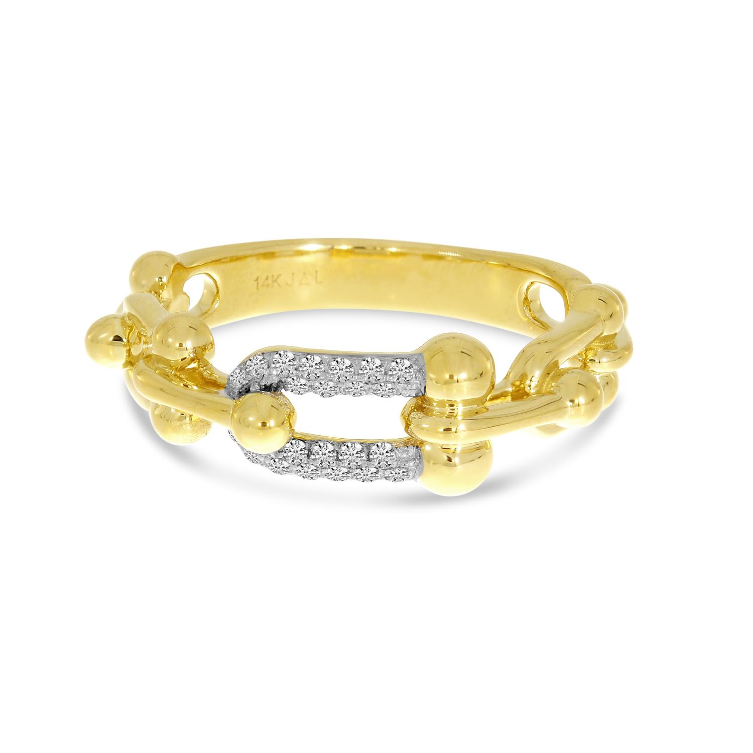 14K Yellow Gold Diamond U-Link Ring