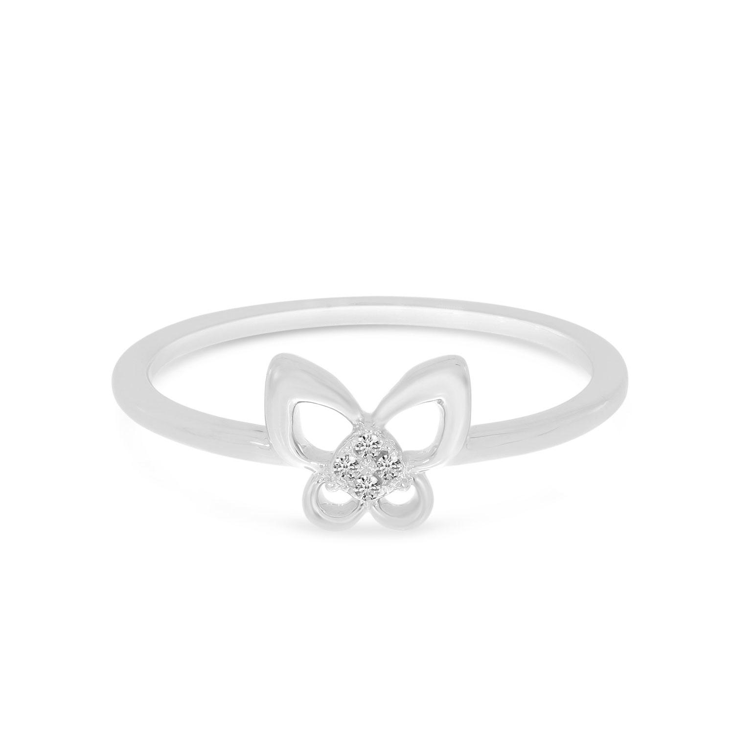 14K White Gold Small Diamond Butterfly Ring