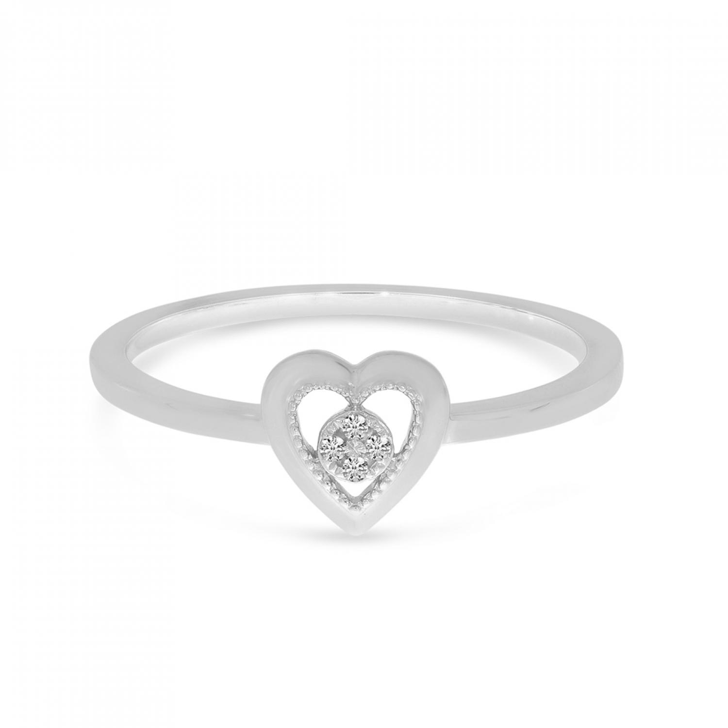 14K White Gold Small Diamond Heart Ring