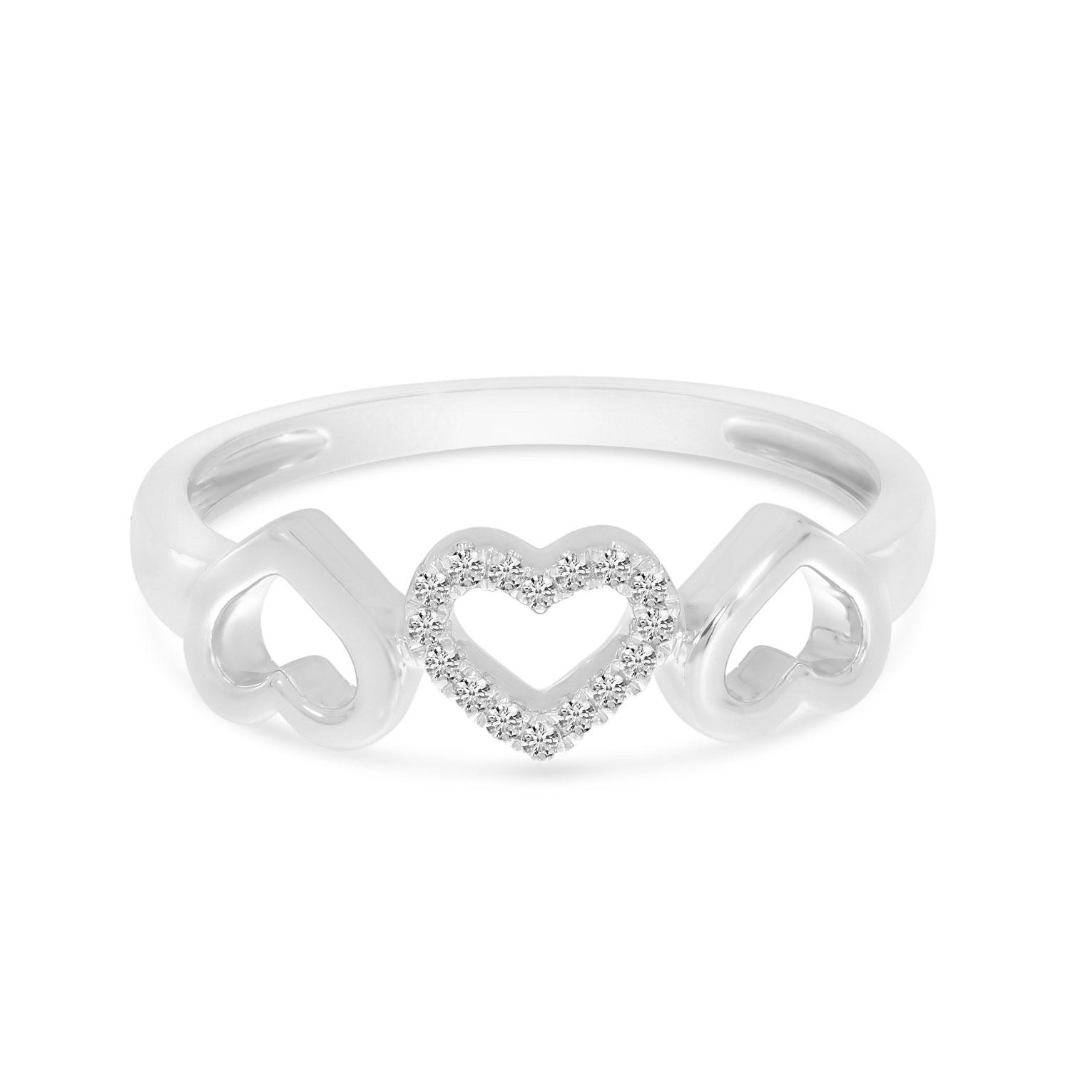 14K White Gold Diamond Triple Heart Ring