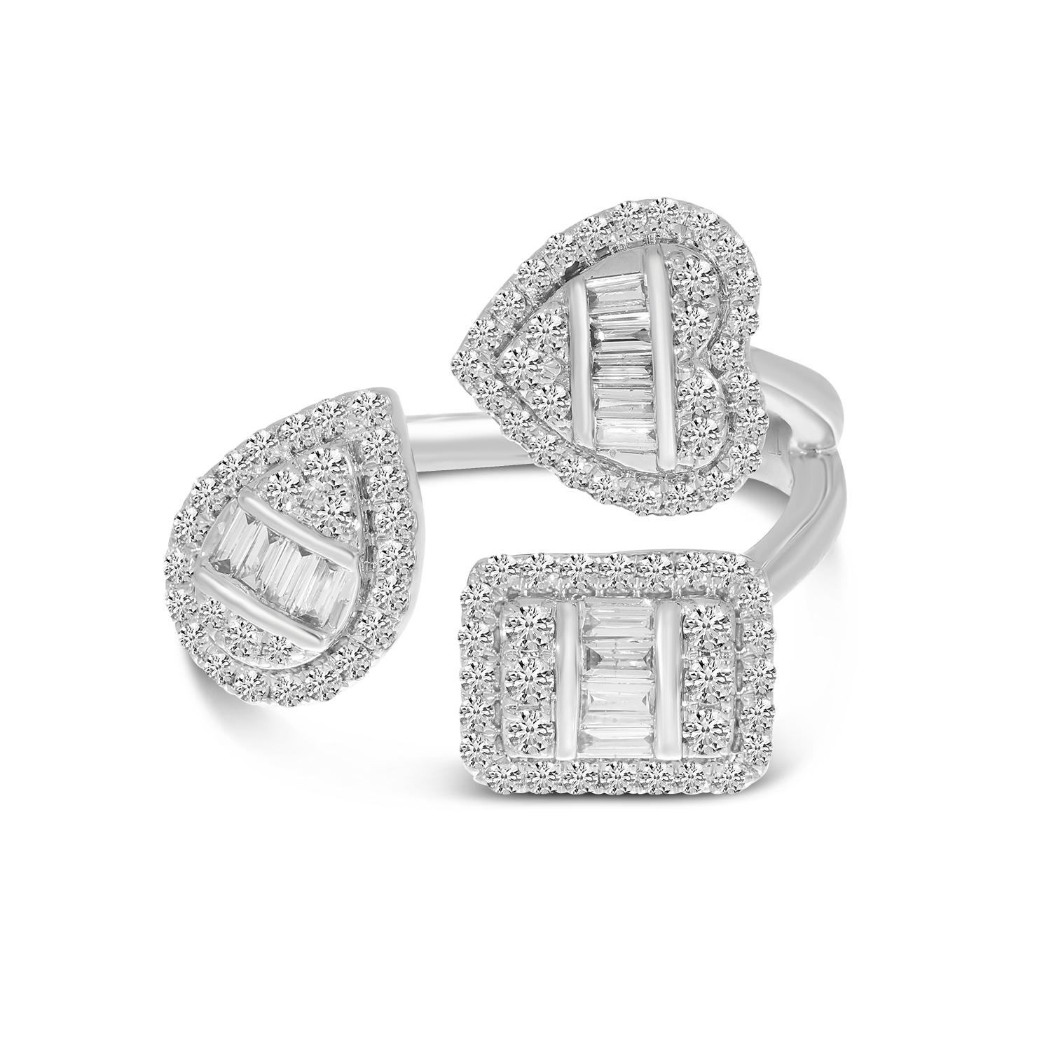 14K White Gold Diamond Triple Shape Illusion Ring