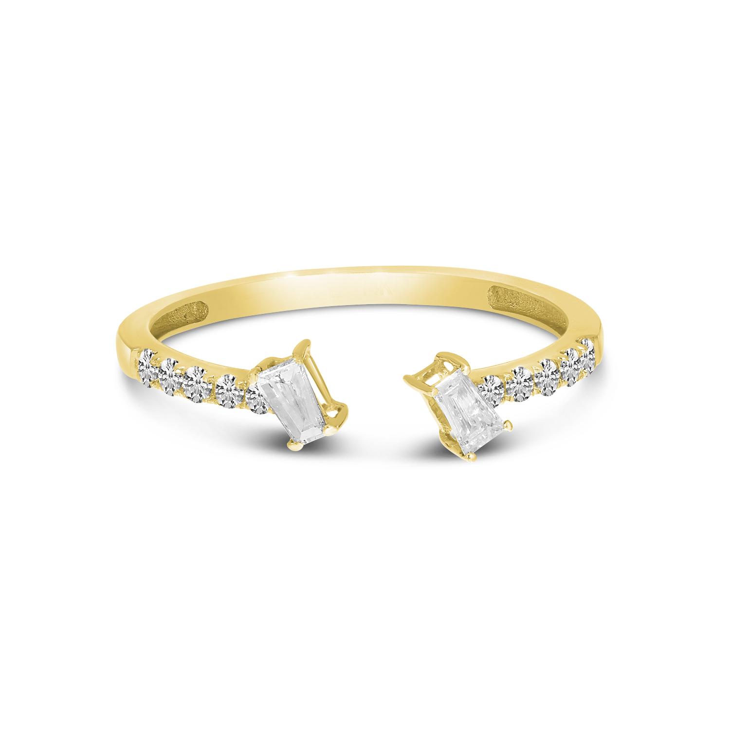 14K Yellow Gold Baguette Diamond Bypass Ring