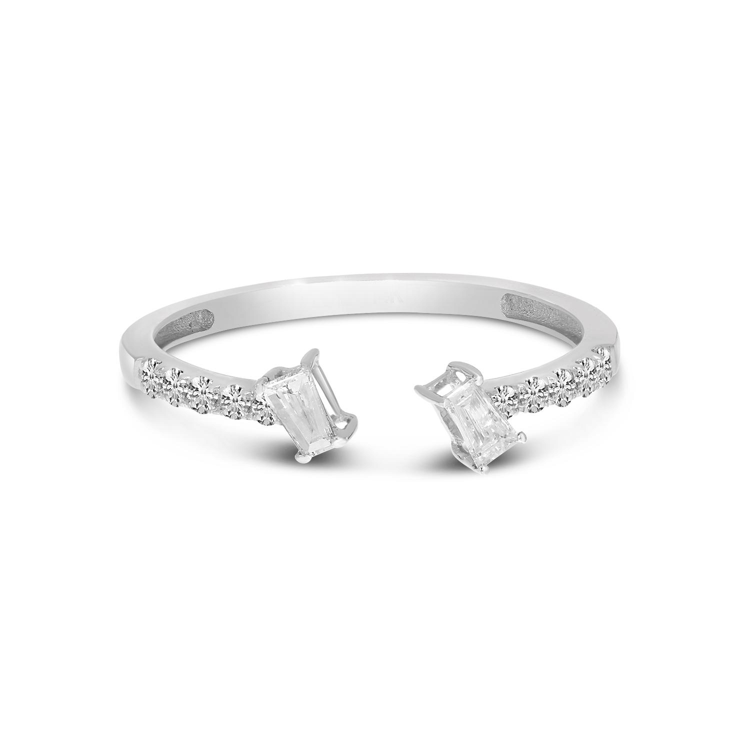 14K White Gold Baguette Diamond Bypass Ring