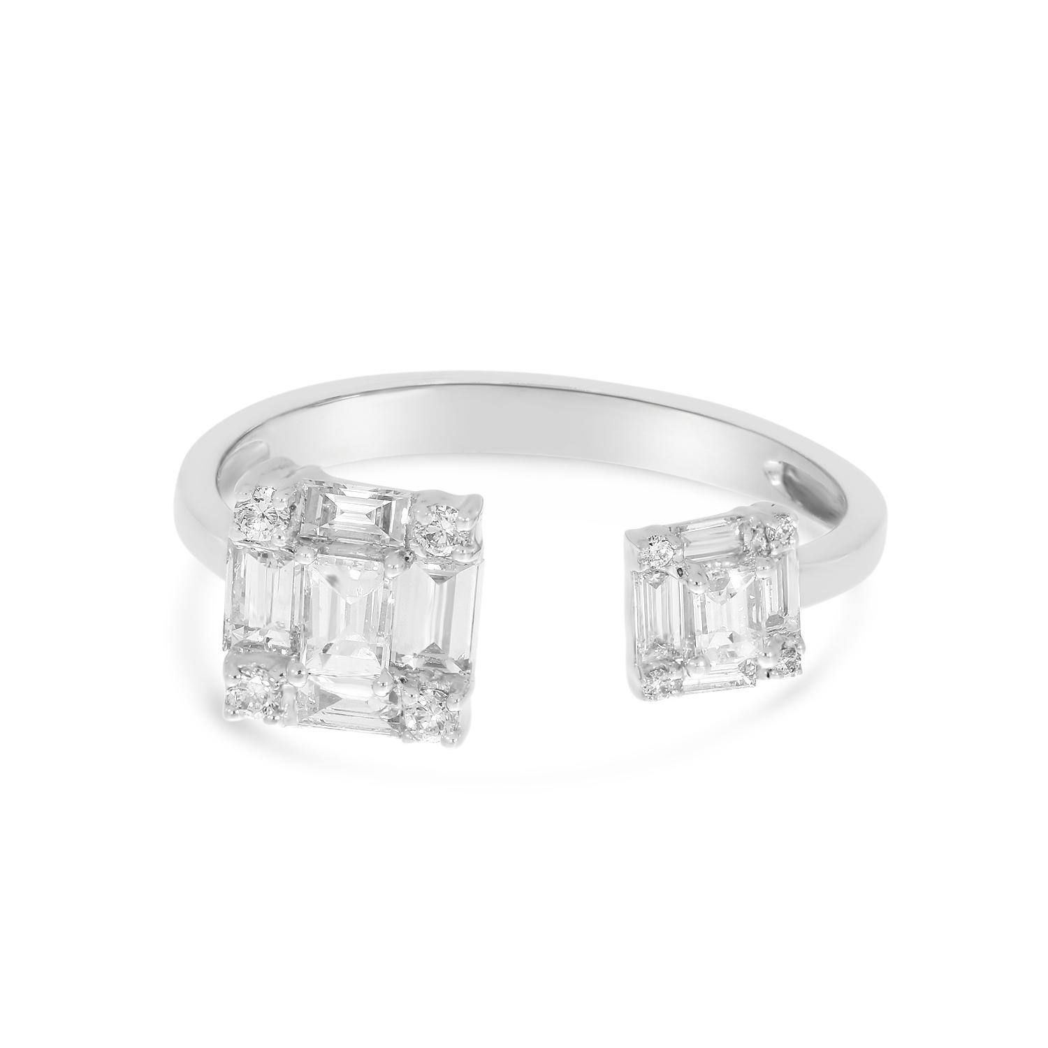 14K White Gold Diamond Double Square Illusion Ring