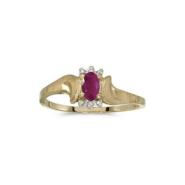 10k Yellow Gold Oval Ruby And Diamond Satin Finish Ring