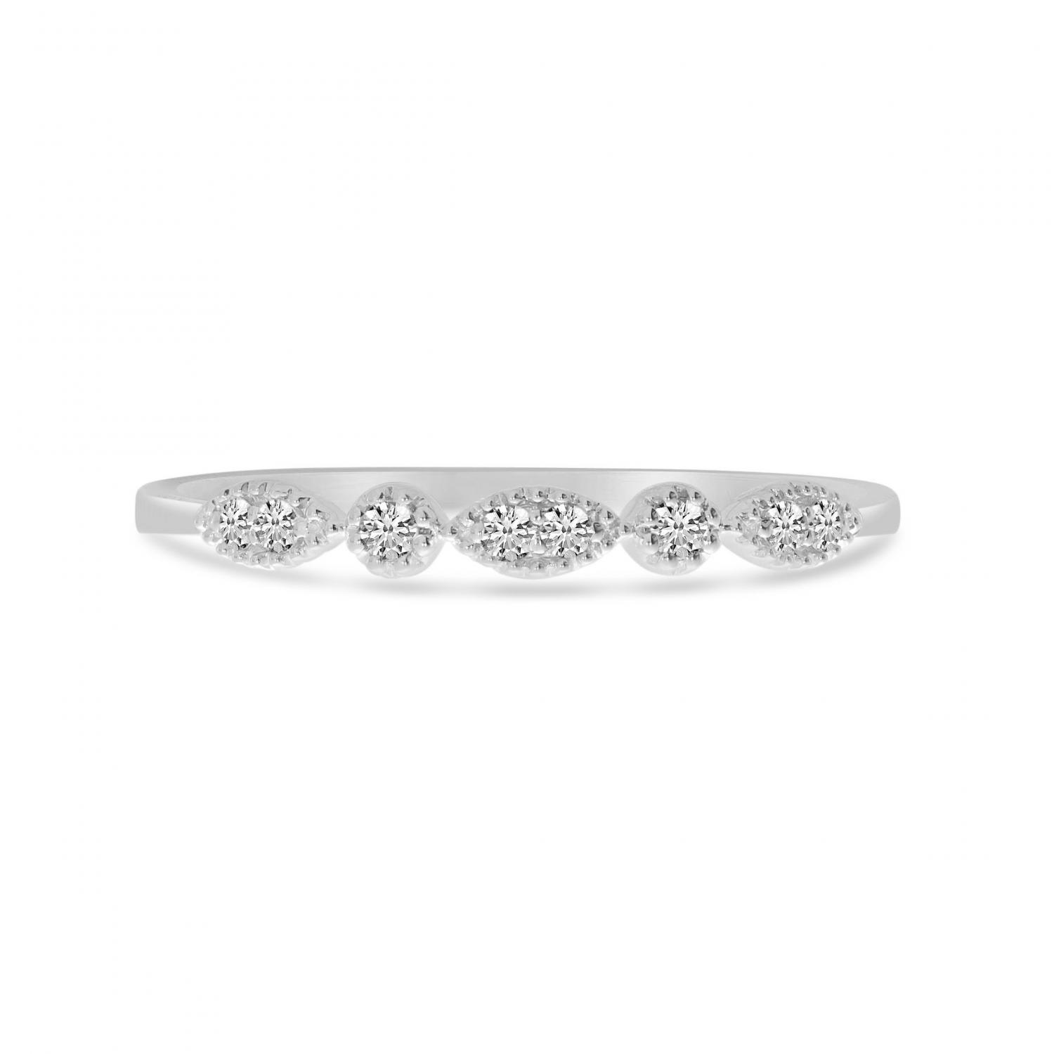 14K White Gold Diamond Millgrain Stacking Ring