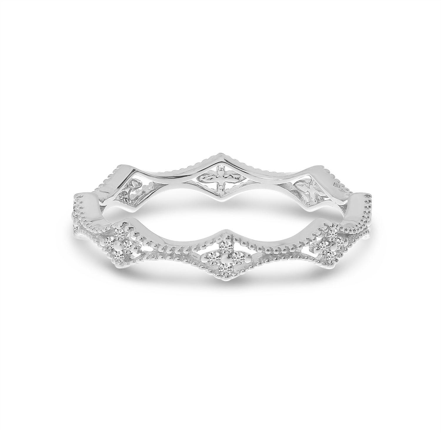 14K White Gold Diamond Millgrain Stacking Ring