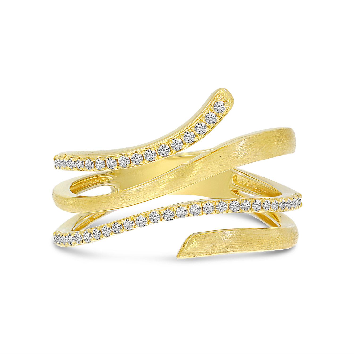 14K Yellow Gold Diamond Brushed Stacked Ring