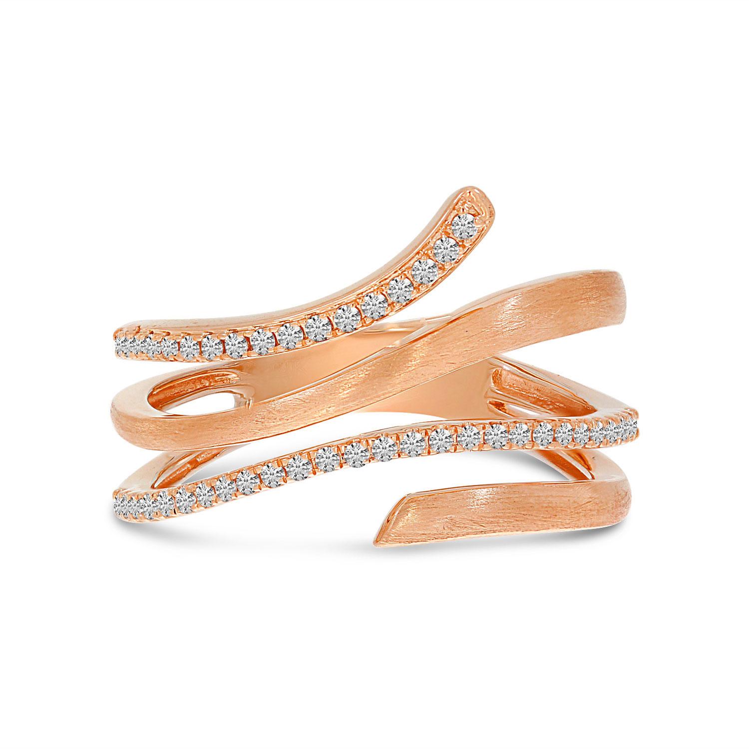 14K Rose Gold Diamond Brushed Stacked Ring