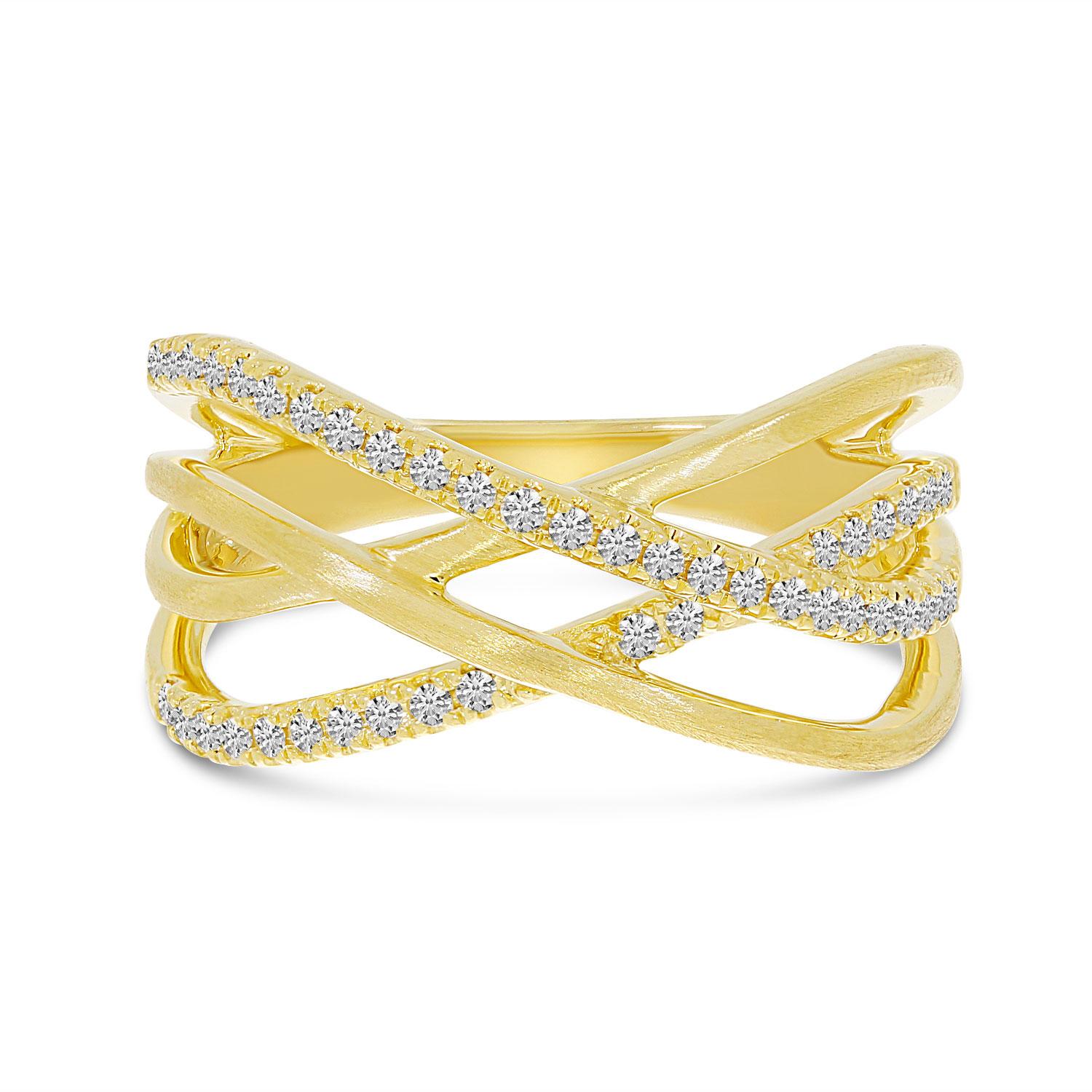 14K Yellow Gold Diamond Brushed Crossover Ring