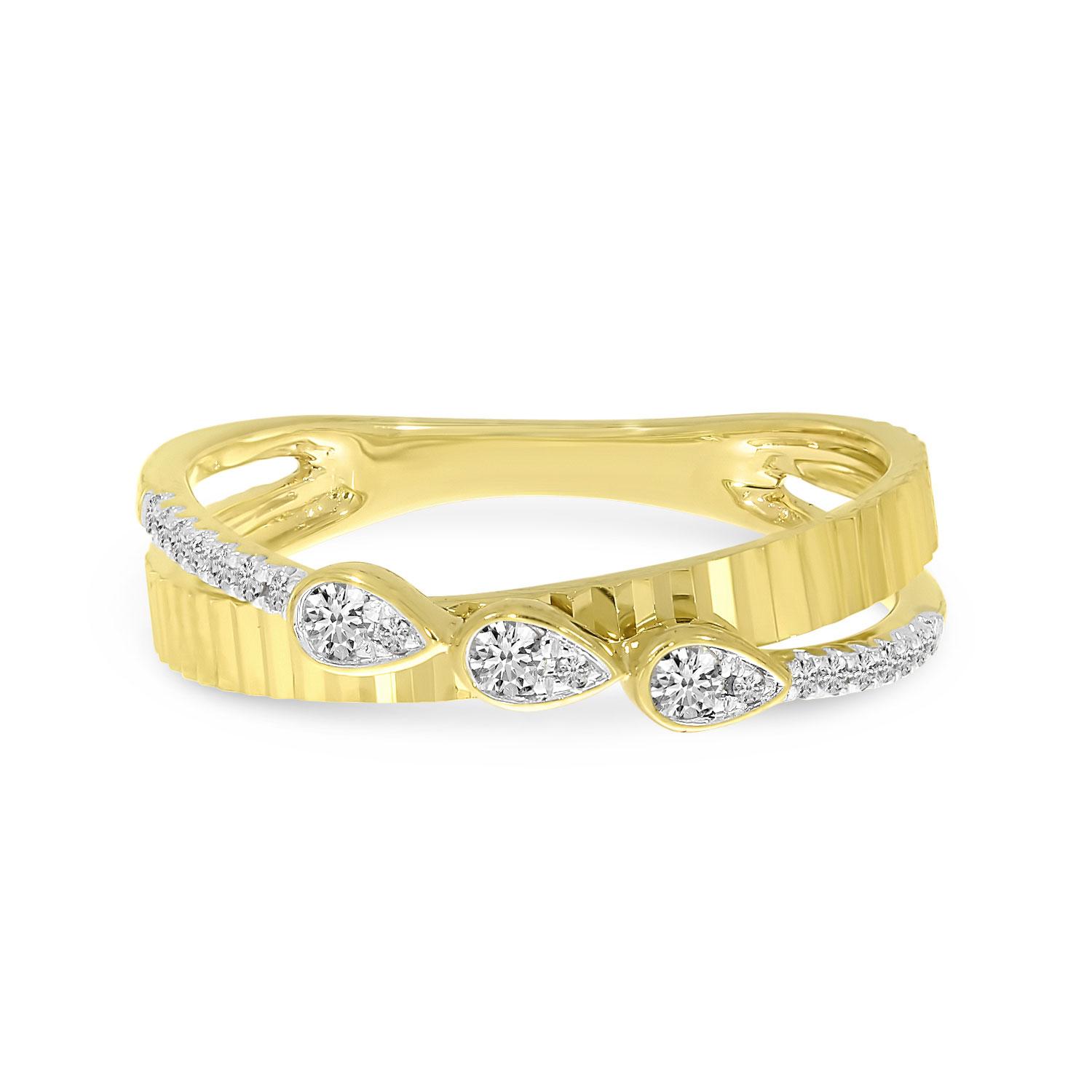 14K Yellow Gold Diamond Pear Crossover Ring