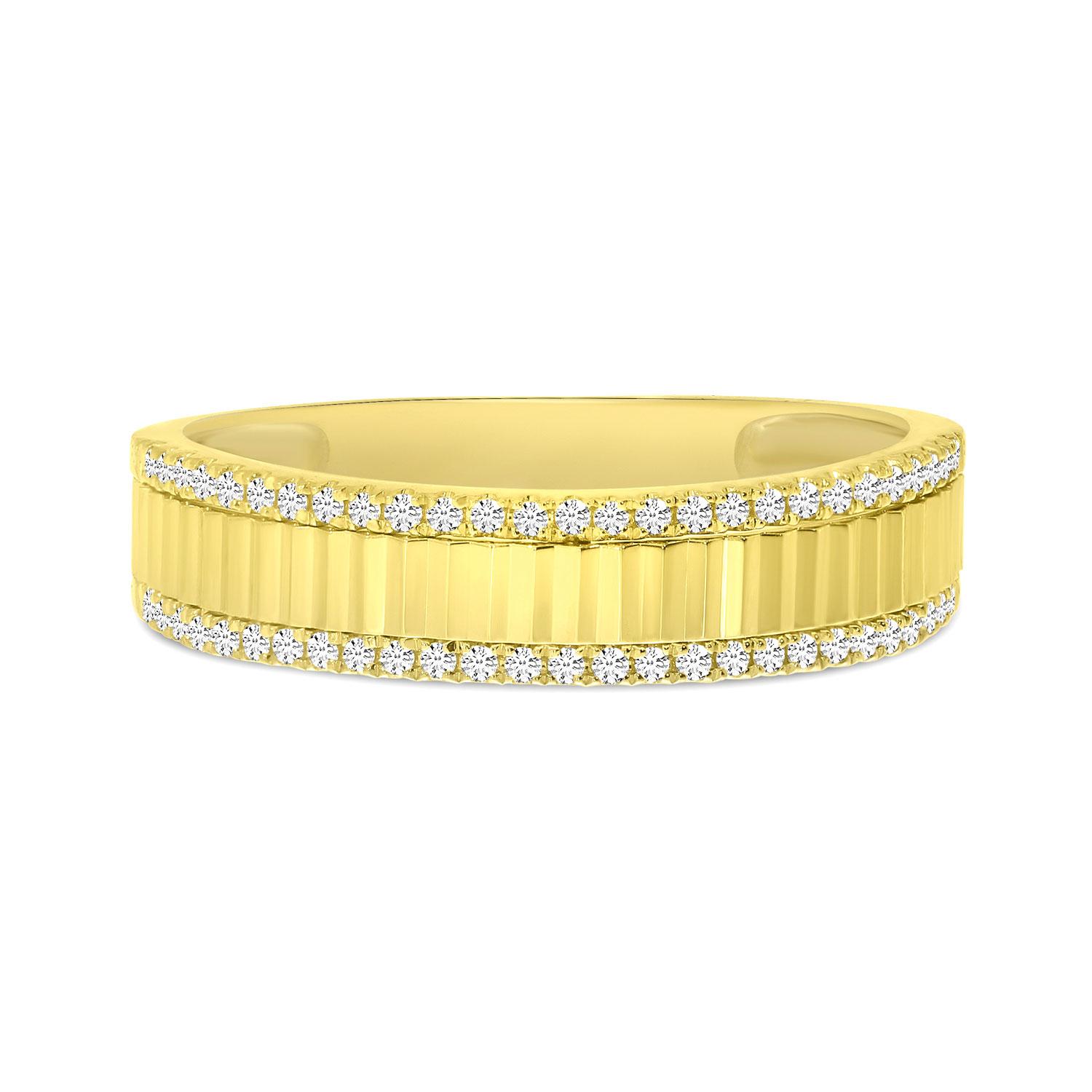 14K Yellow Gold Diamond Fluted Band Ring