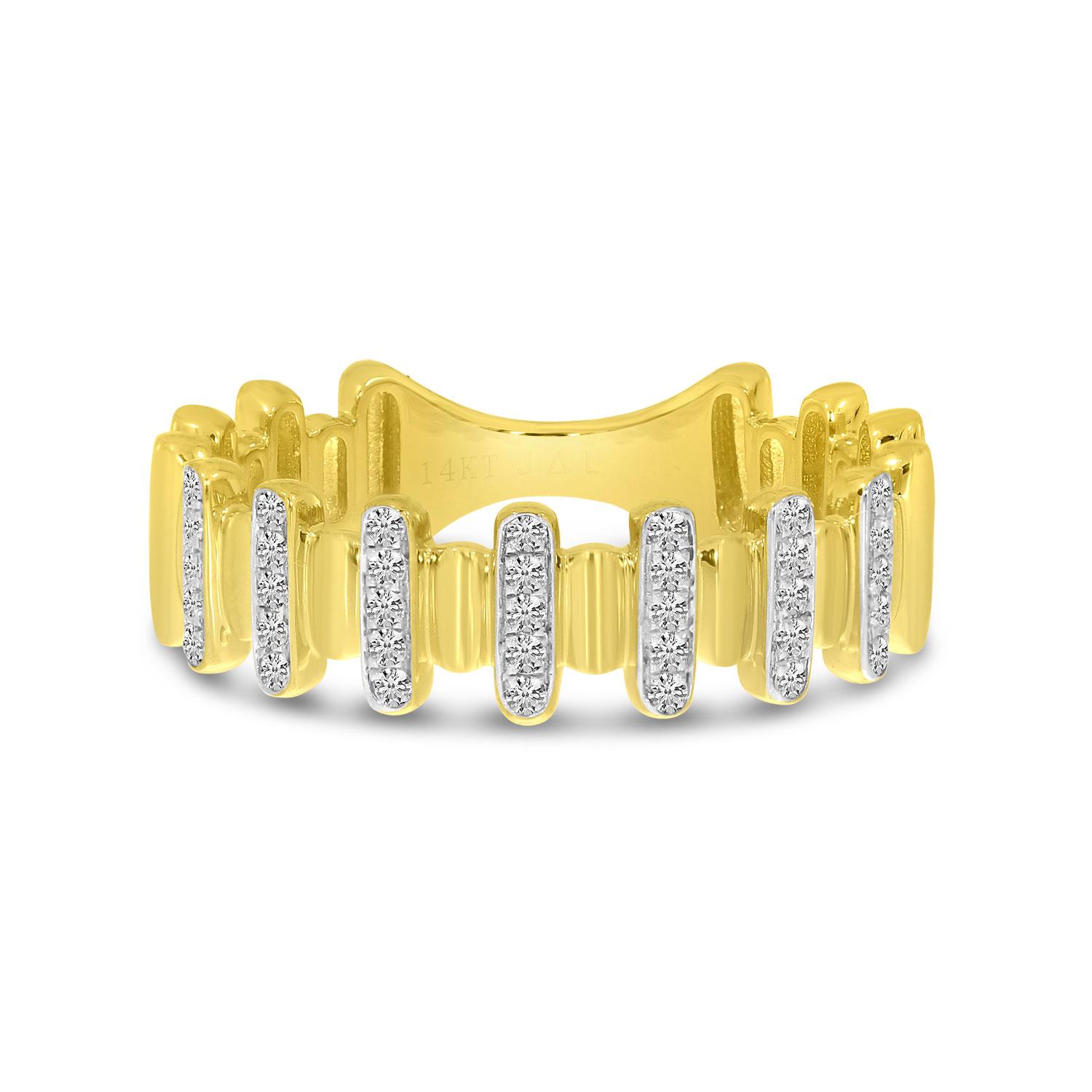 14K Yellow Gold Textured Diamond Bar Band